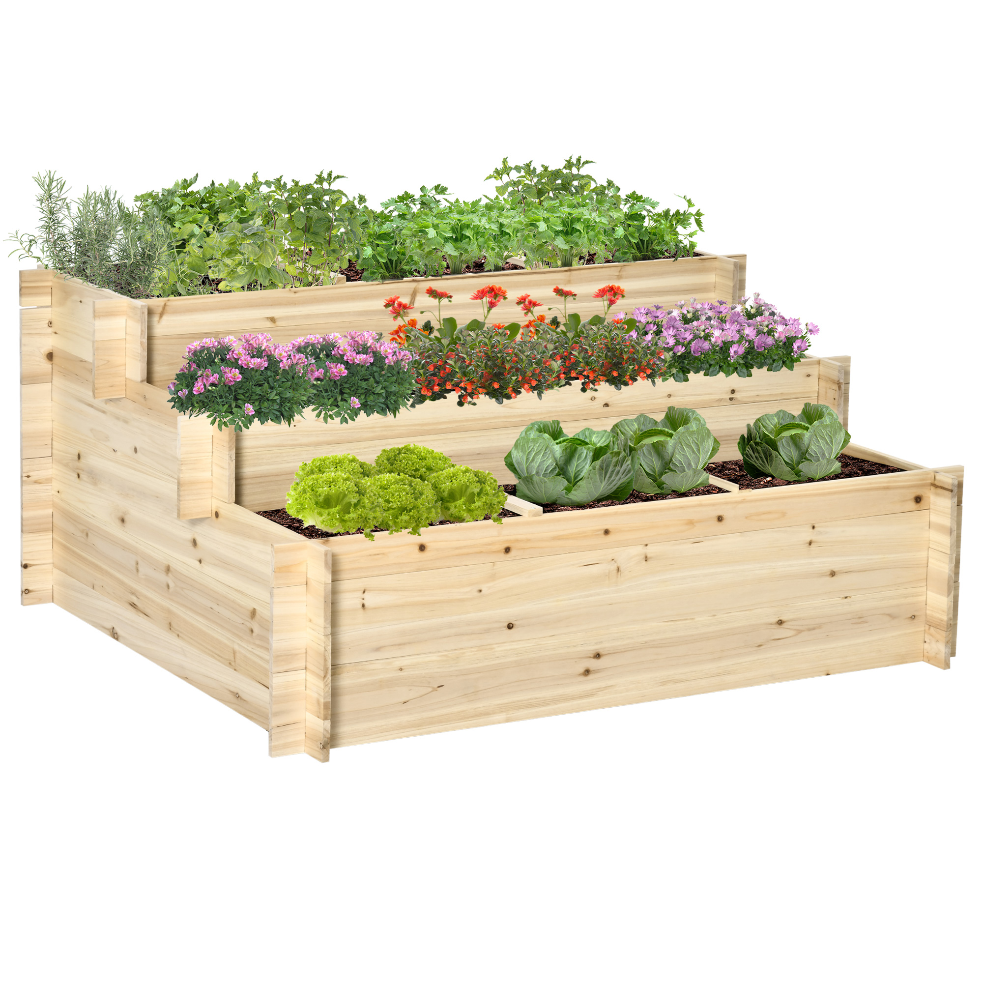 3 Tier Raised Garden Bed Elevated Planter Flower Box with 9 Grow Grids and Non-woven Fabric for Vegetables, Flower, Herb Outdoor Indoor Use - Life 
