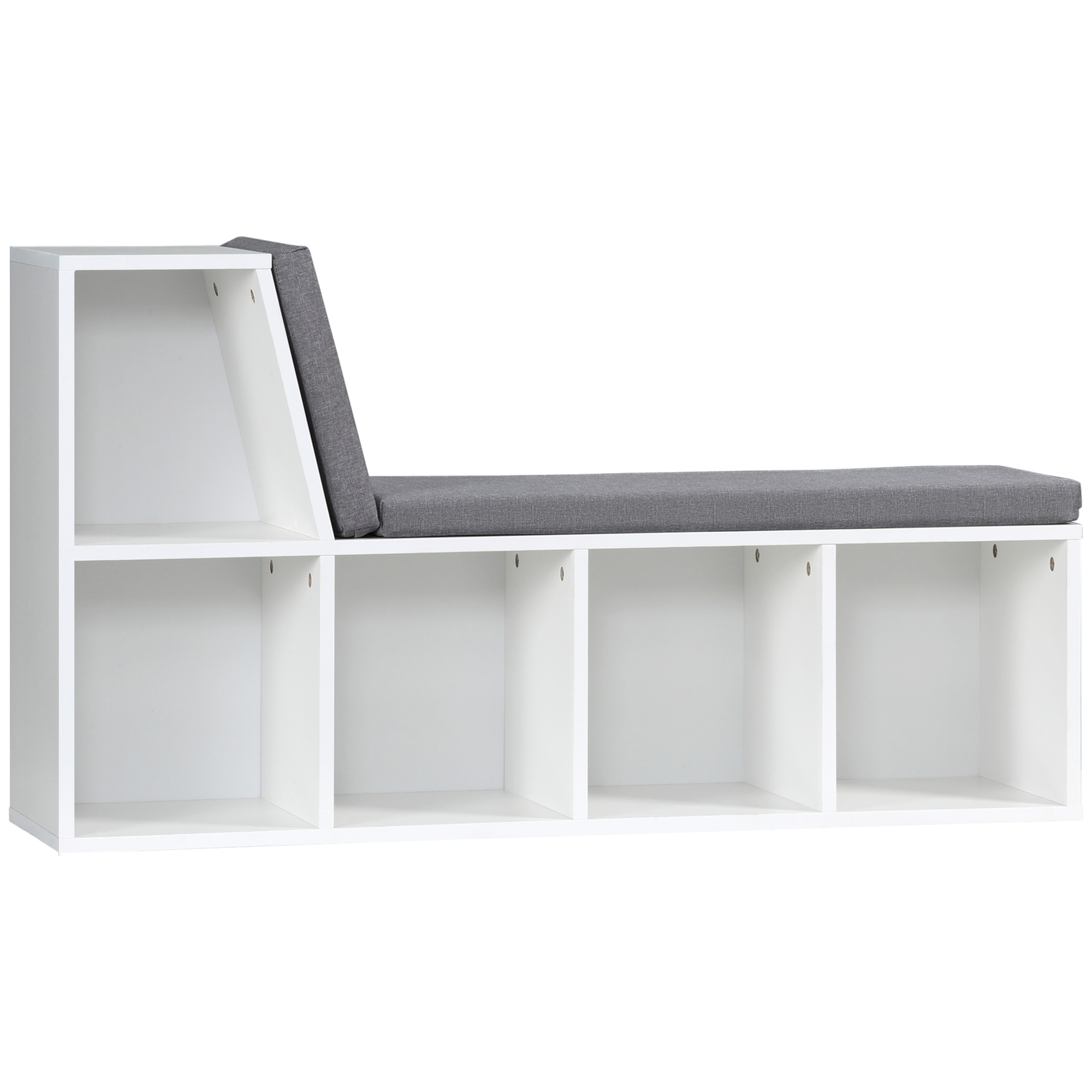 Bookcase Storage Shelf with Cushioned Reading Seat, Bookshelf Storage Cabinet for Study Living Room, White - Life Essentials