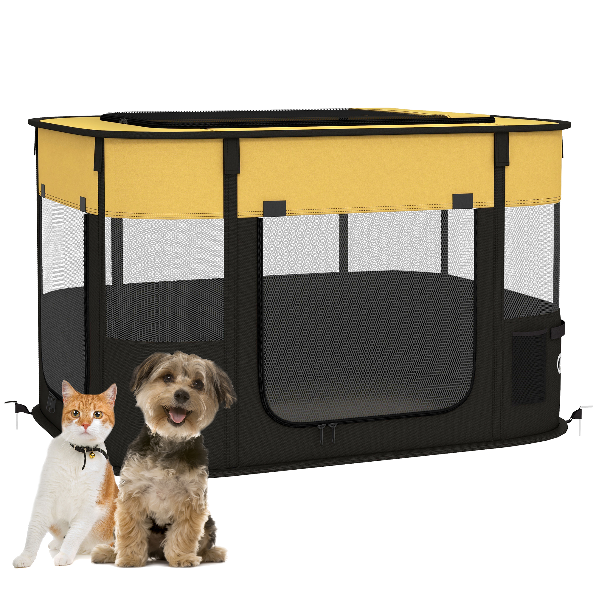 Shelley Oxford Fabric Foldable Dog Pen with Storage Bag 53H x 84L x 64Wcm - Yellow - Life Essentials