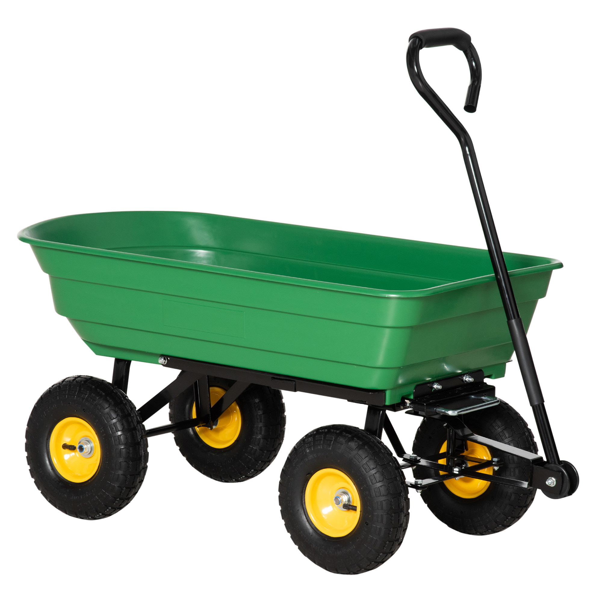 75 Litre Large Garden Cart Heavy Duty 4 Wheel Trolley Dump Wheelbarrow Tipping Truck Trailer - Green - Life Essentials