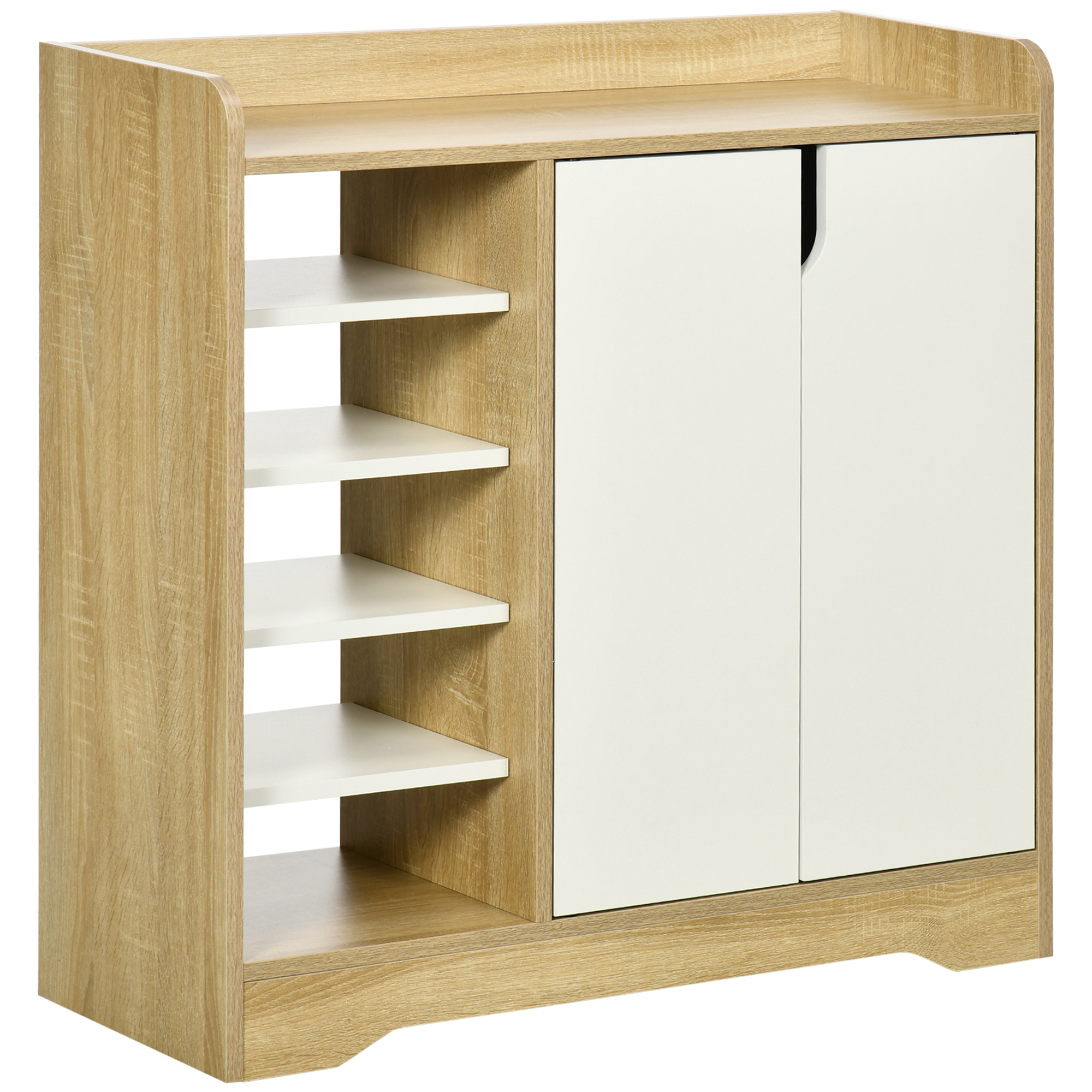 Shoe Storage with Double Doors and Open Shelves 13 Pair Shoe Storage Organizer for Entryway Hallway Natural and White - Life Essentials