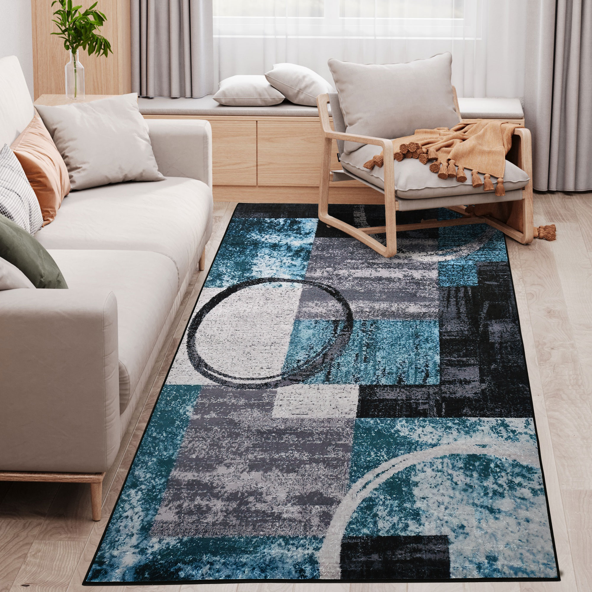 Blue Geometric Rug, Modern Area Rugs Large Carpet for Living Room, Bedroom, Dining Room, 160x230 cm - Life Essentials