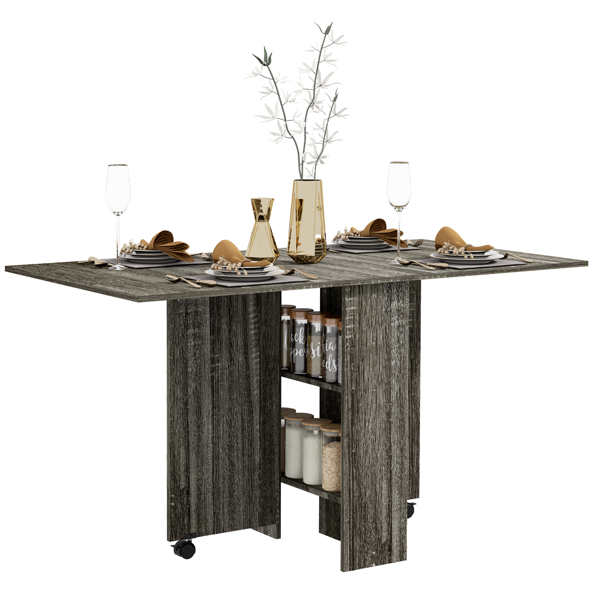 Scott Drop Leaf Dining Table with Rolling Casters - Grey - Life Essentials