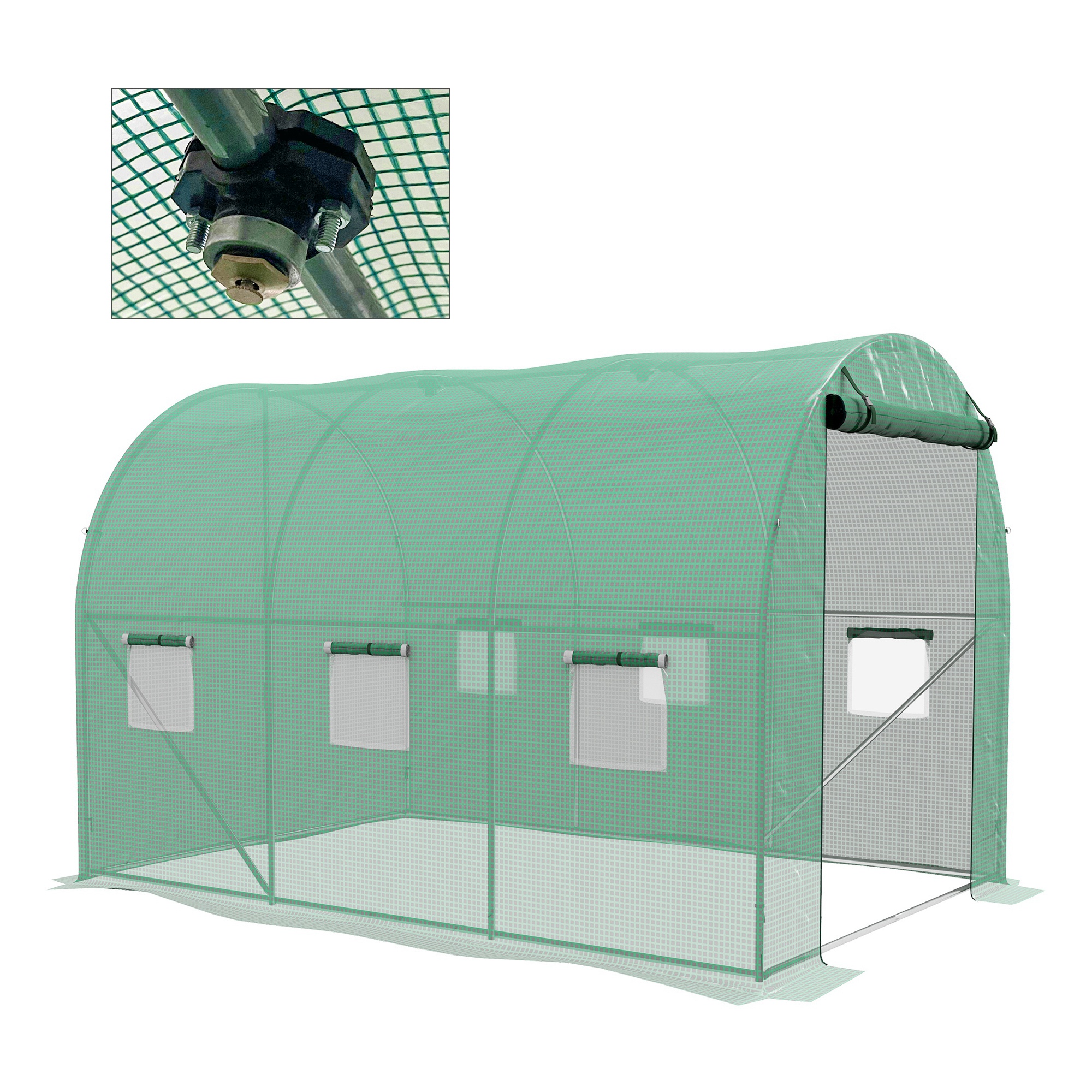 Jones Polytunnel Greenhouse with Sprinkler System - Green - Life Essentials