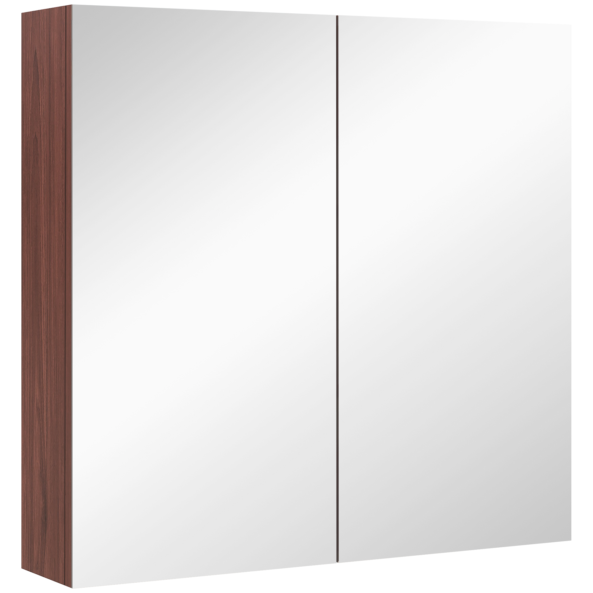 Wall Mounted Glass Bathroom Mirror Cabinet Storage Shelf, 63Wx60Hx13.5T cm-Light Walnut - Life Essentials