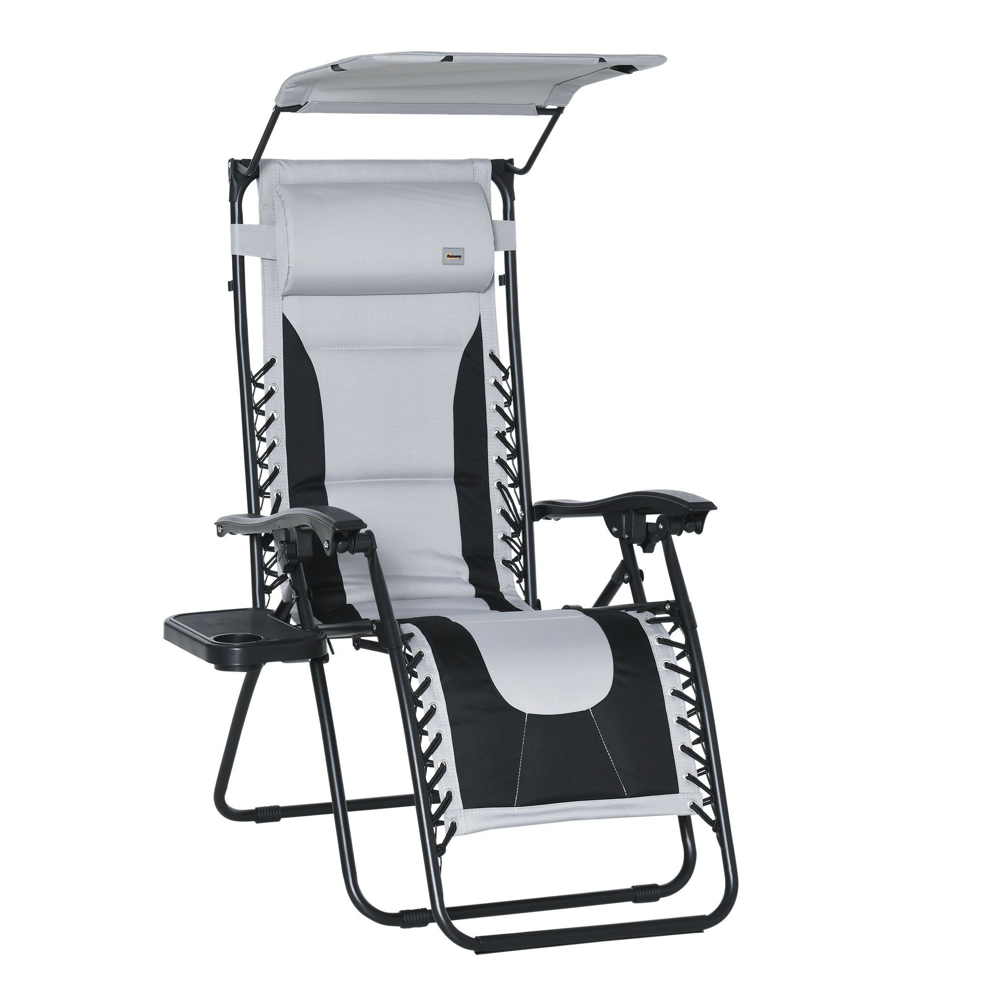 Zero Gravity Lounger Chair, Folding Reclining Patio Chair with Shade Cover, Cup Holder and Headrest for Poolside, Camping, Grey - Life Essentials