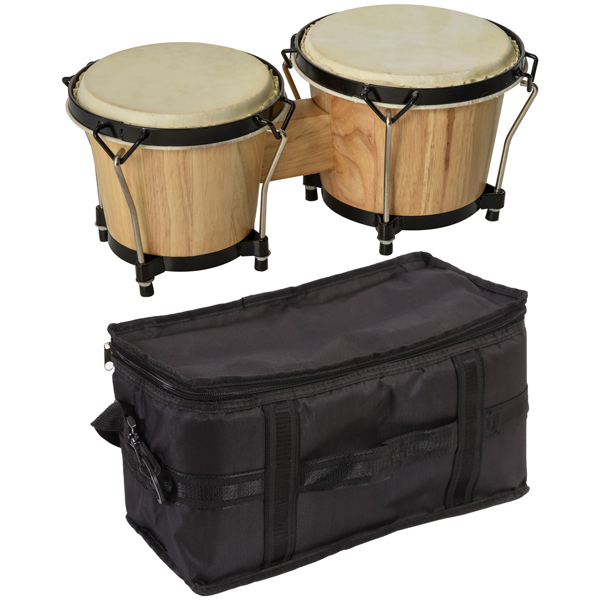Wooden Bongo Drum Set w/ Sheepskin Drum Head, Percussion Instrument, ?7.75" & ?7" Drums, for Kids Adults, w/ Tuning Wrench - Life Essentials