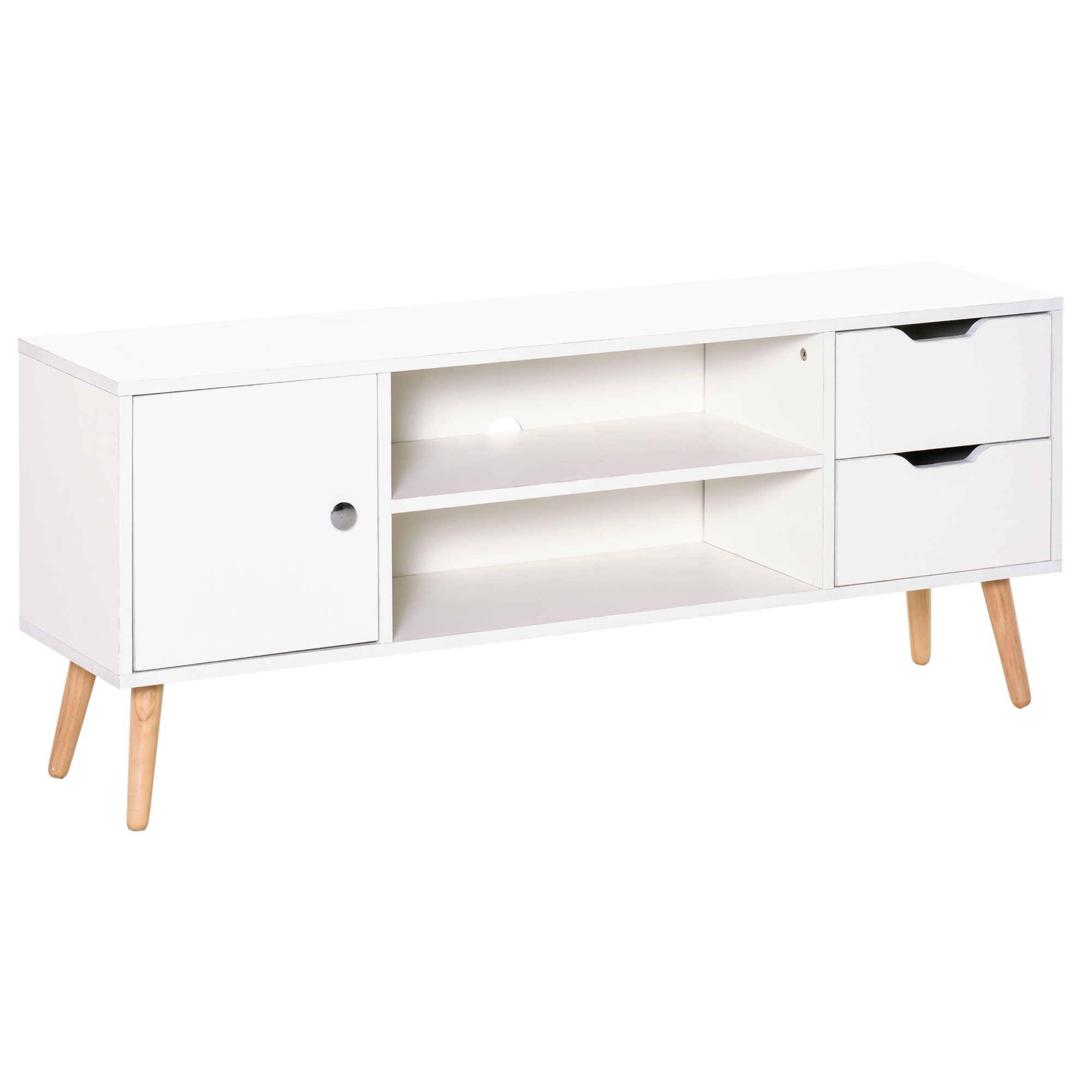 Modern TV Stand for TVs up to 42'' Flat Screen, TV Console Cabinet with Storage Shelf, Drawers, Cable Hole, Living Room and Office, White - Life 