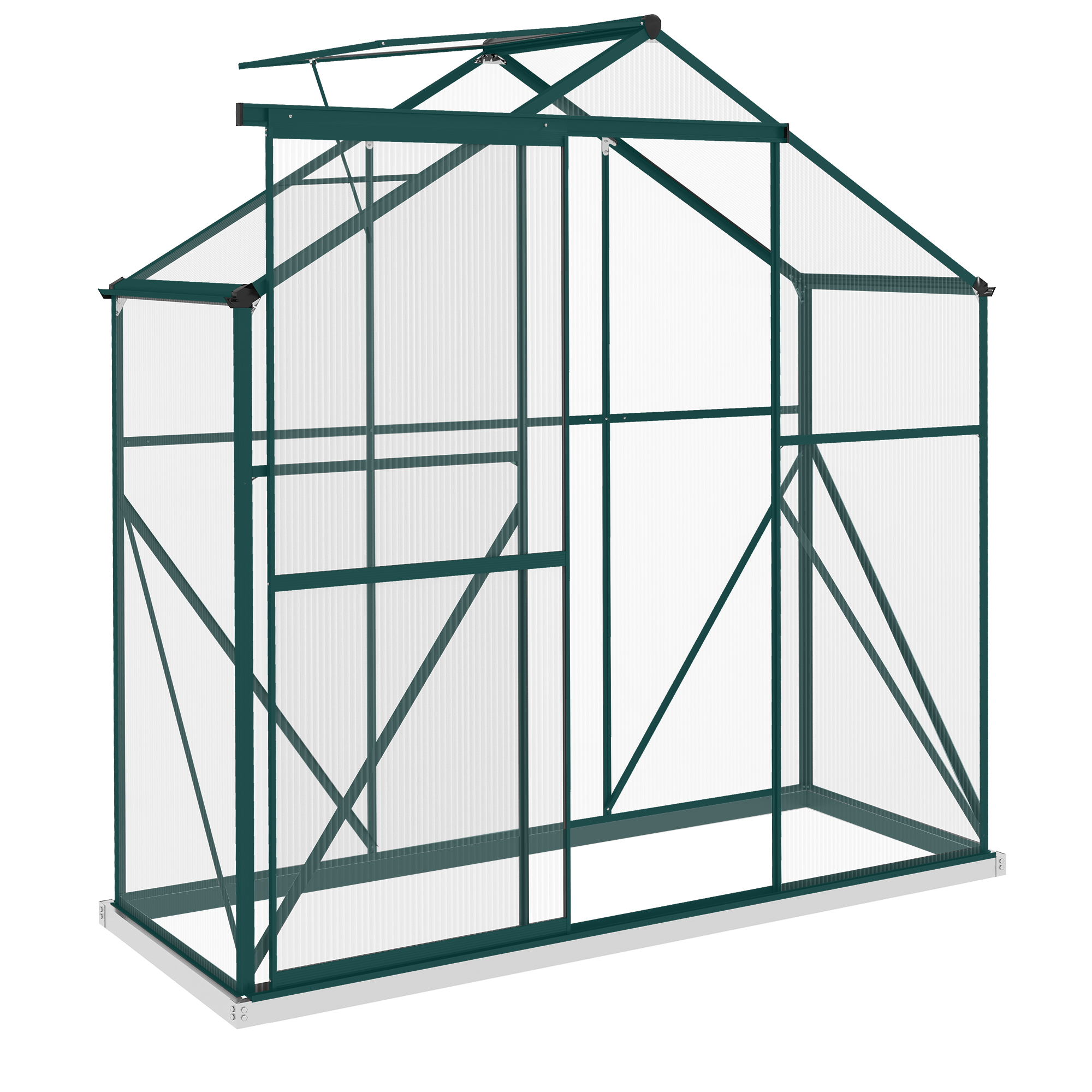 Polycarbonate Greenhouse Walk-In with Rain Gutter Sliding Door - Green - Life Essentials