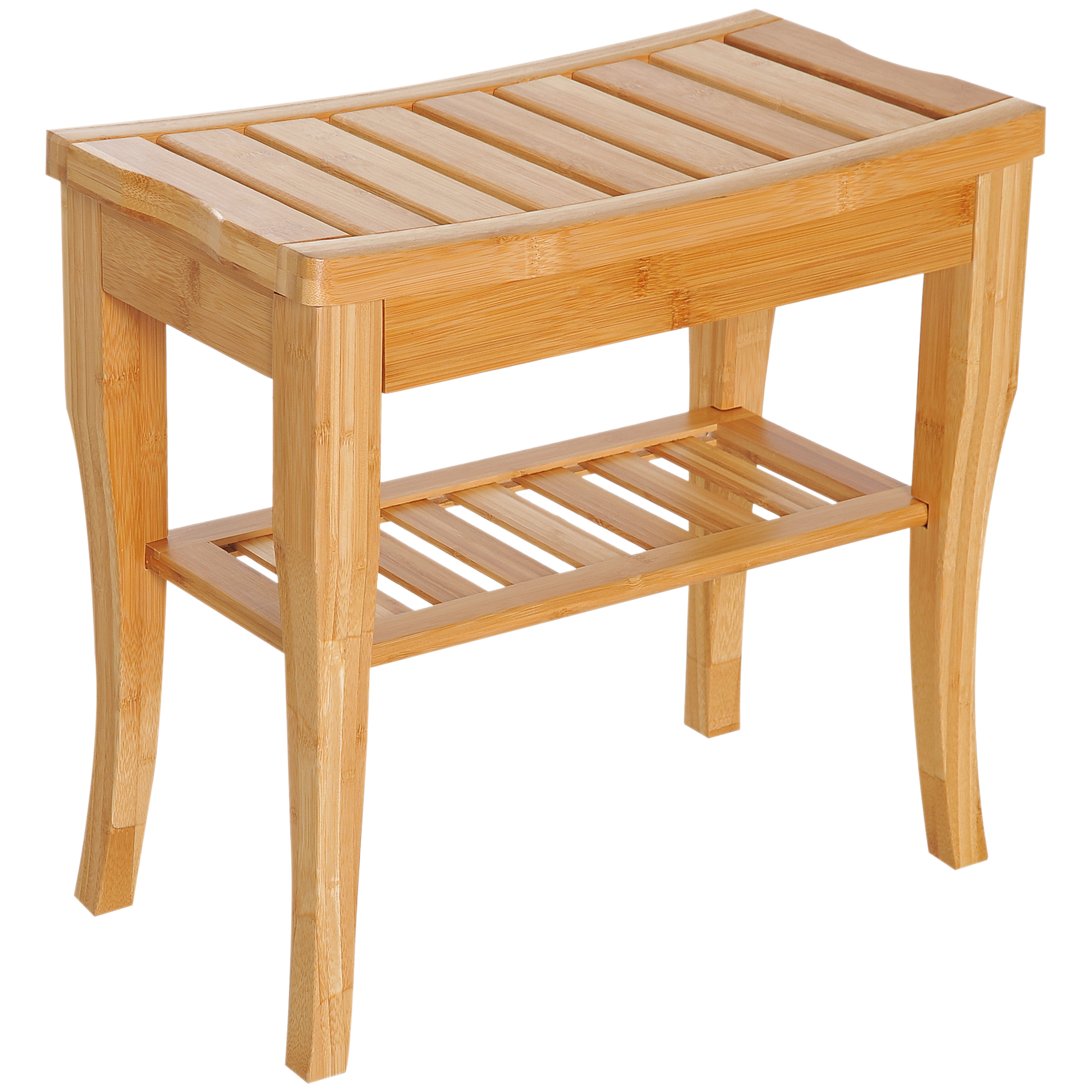 Bamboo Bathroom Shower Bench w/ Lower Shelf - Life Essentials