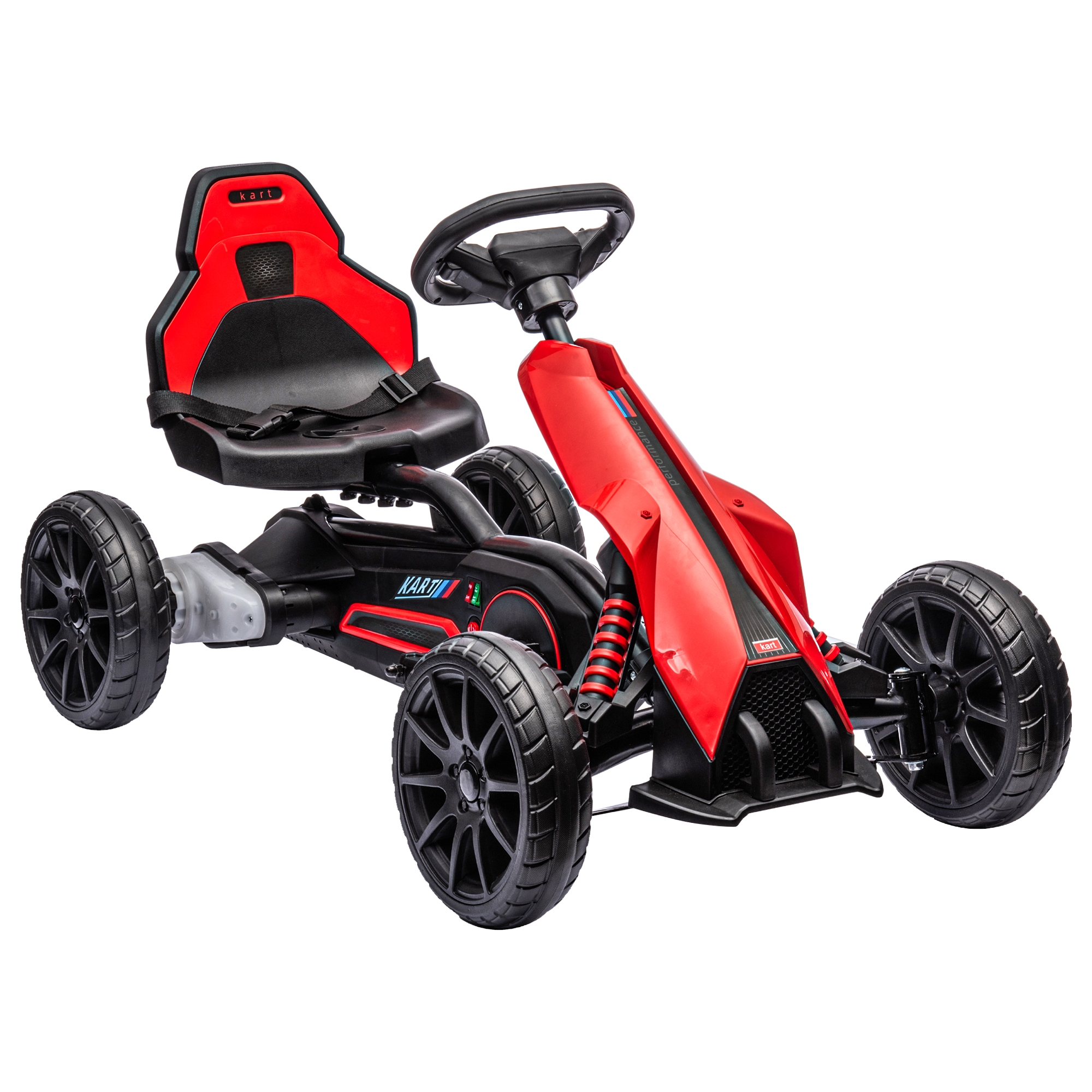12V Electric Go Kart for Kids, Ride-On Racing Go Kart w/ Forward Reversing, Rechargeable Battery, 2 Speeds, for Kids Aged 3-8, Red - Life Essentials