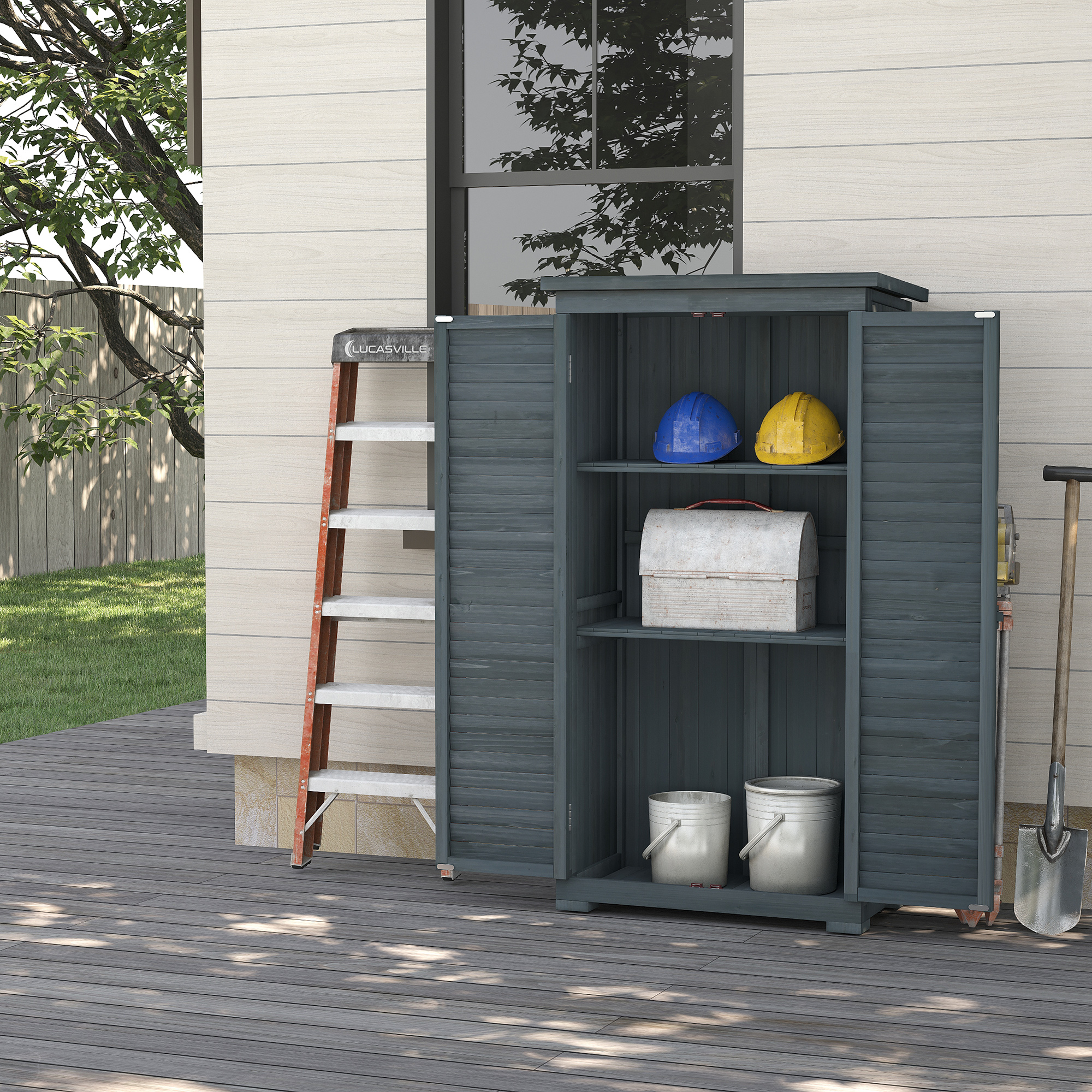 Garden Shed - Wooden Garden Storage Shed Grey 87cm - Life Essentials