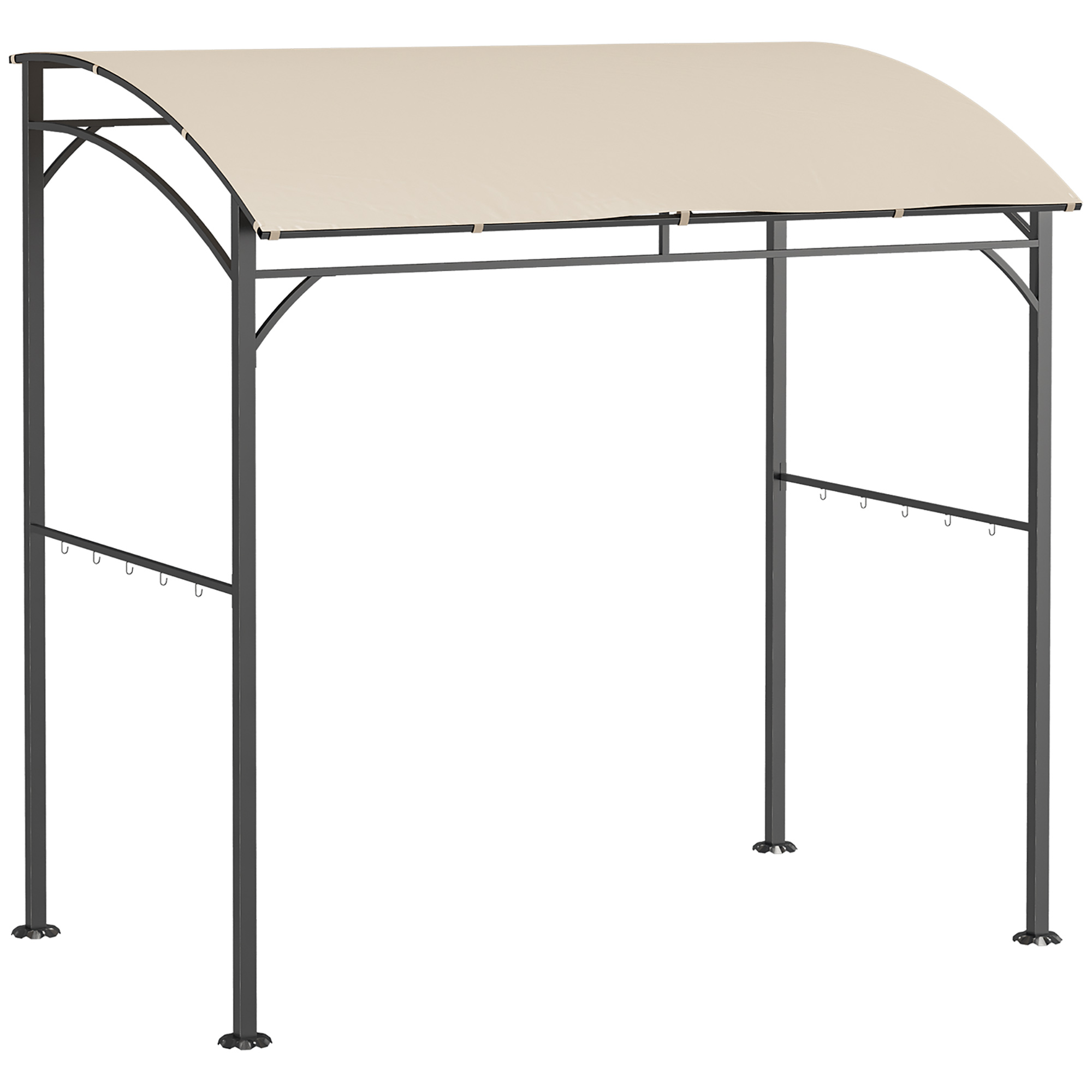 2.2 x 1.5 m BBQ Grill Gazebo Tent, Garden Grill with Metal Frame, Curved Canopy and 10 Hooks, Outdoor Sun Shade, Beige - Life Essentials