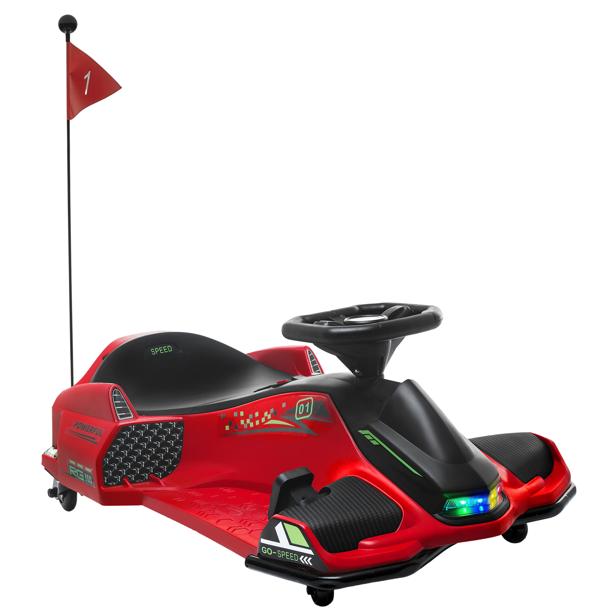 Scott 12V Kids Electric Go Kart with Music and LED Lights - Red - Life Essentials