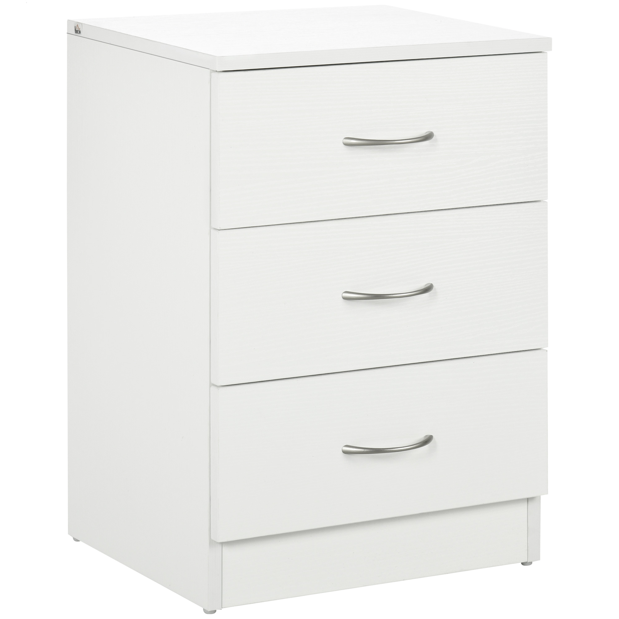 HERON Three-Drawer Simple Bedside Table - White - Life Essentials