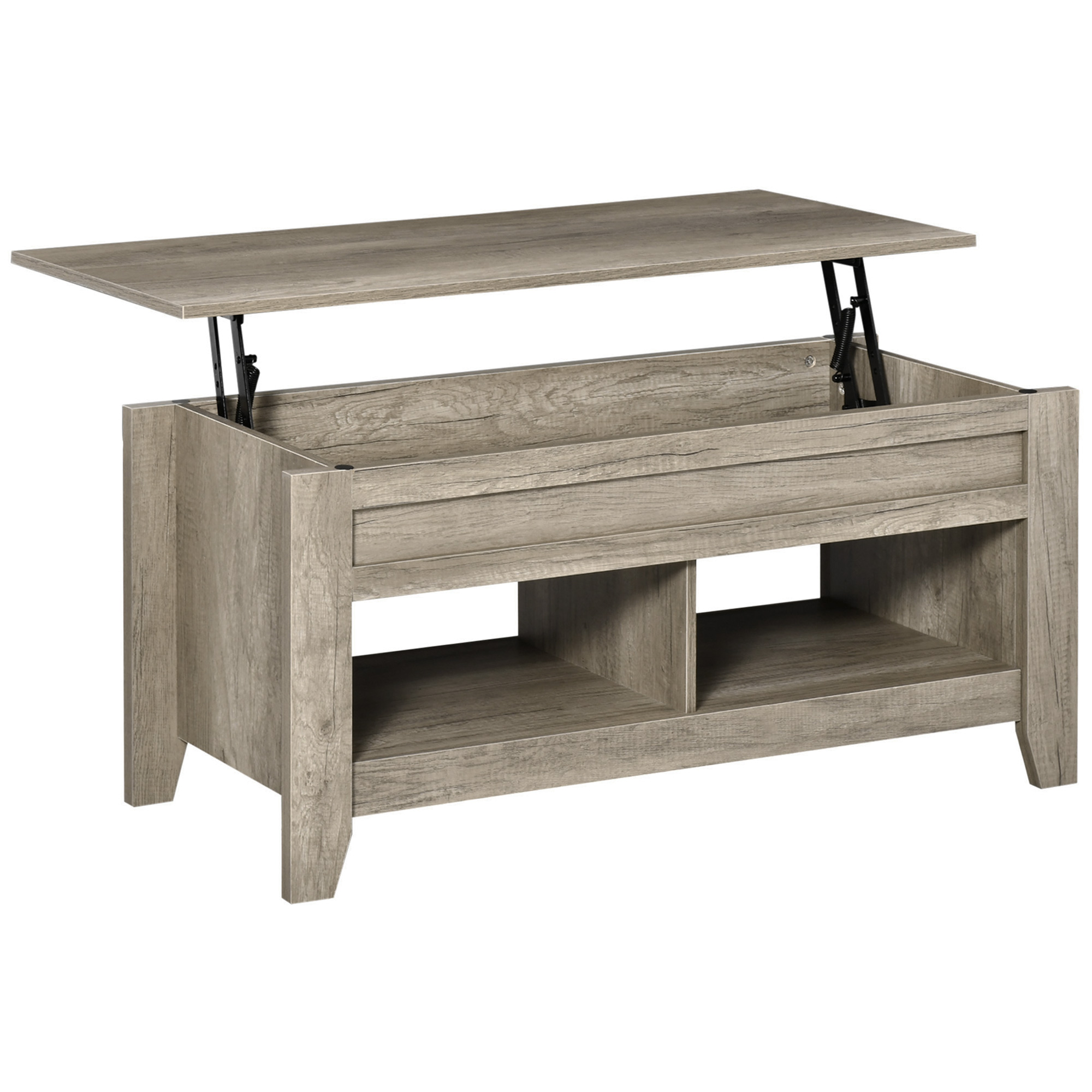 Lift Top Coffee Table w/ Hidden Storage Compartment Open Shelves Lift Tabletop Pop Up Centre Table for Living Room Oak Effect - Life Essentials