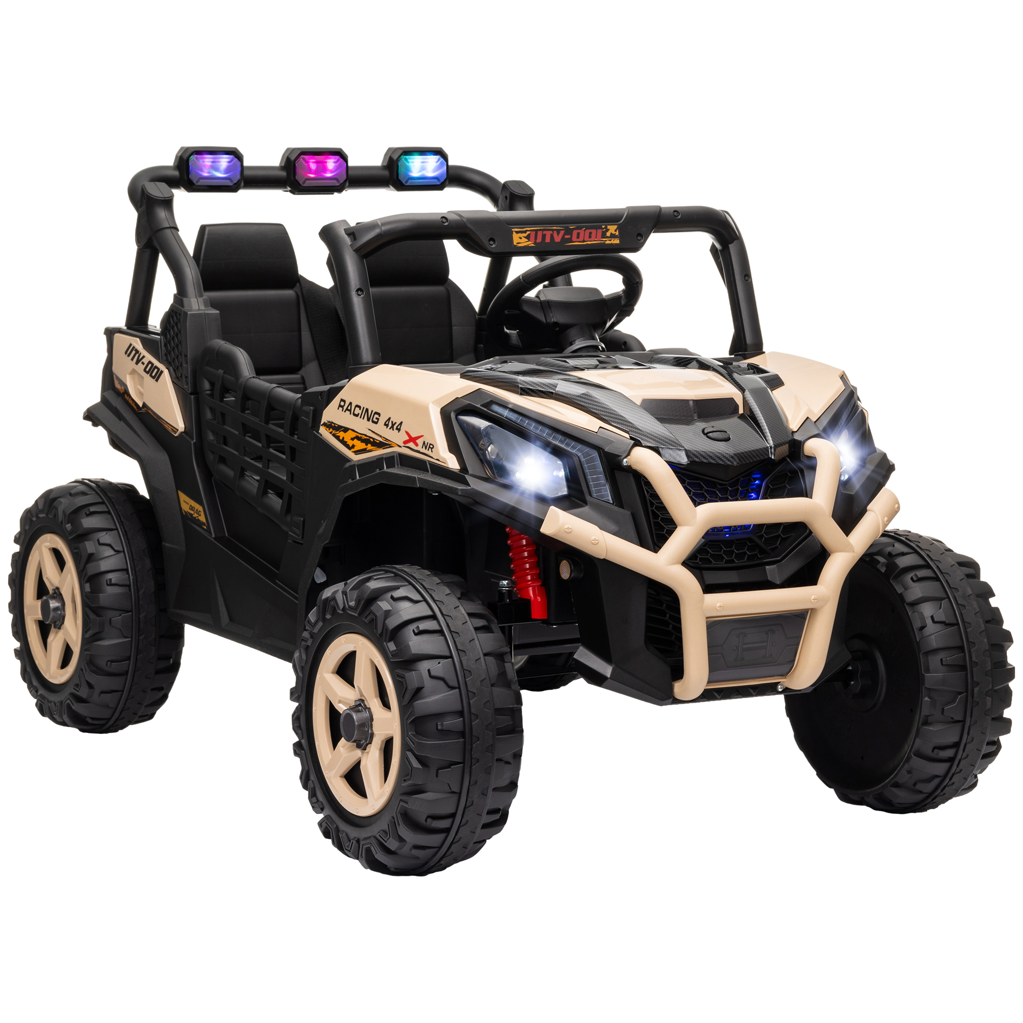 AIVAGO 24V 2 Seater Kids Electric Car with Remote Control, Suspension System, Slow Start, 3 Speeds, for 3-8 Years, Khaki - Life Essentials