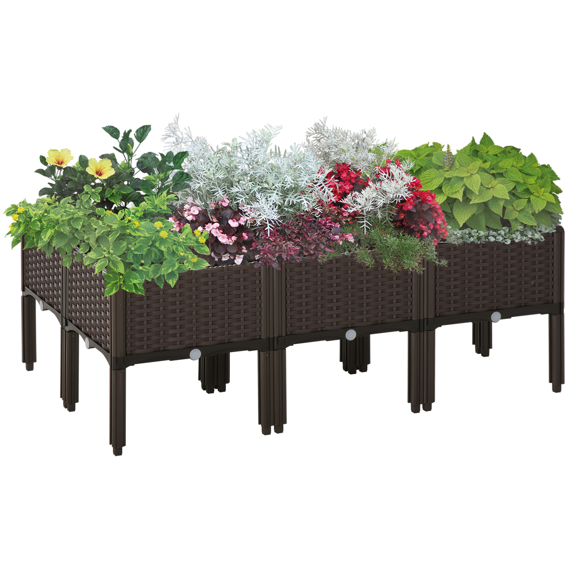 6-piece PP Raised Flower Bed Stackable Vegetable Herb Free Combination Grow Box with Drainage Holes - Life Essentials