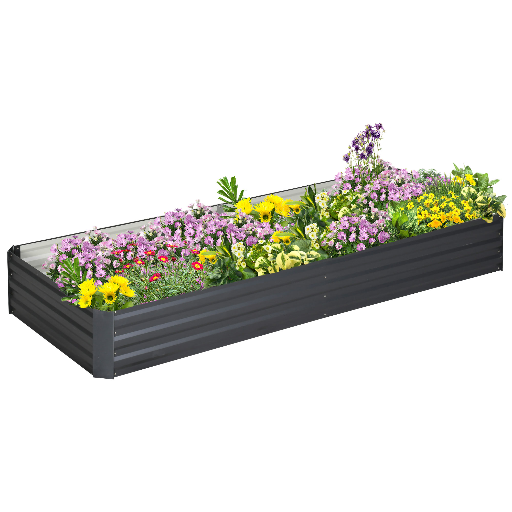 Metal Raised Garden Bed Planter Box Outdoor Planters for Growing Flowers, Herbs, Grey, 241x90.5x30cm - Life Essentials