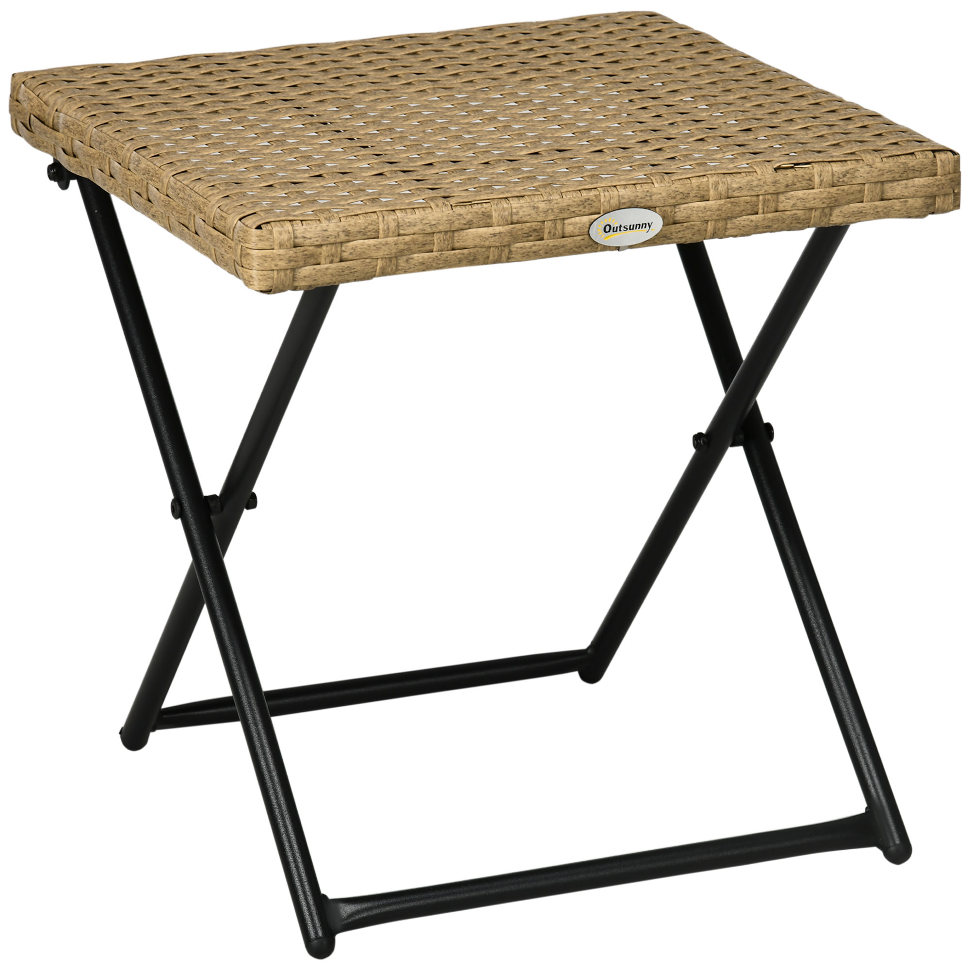 Garden Small Folding Square Rattan Coffee Table Bistro Balcony Outdoor Wicker Weave Side Table 40Hx40Lx40Wcm, Natural - Life Essentials