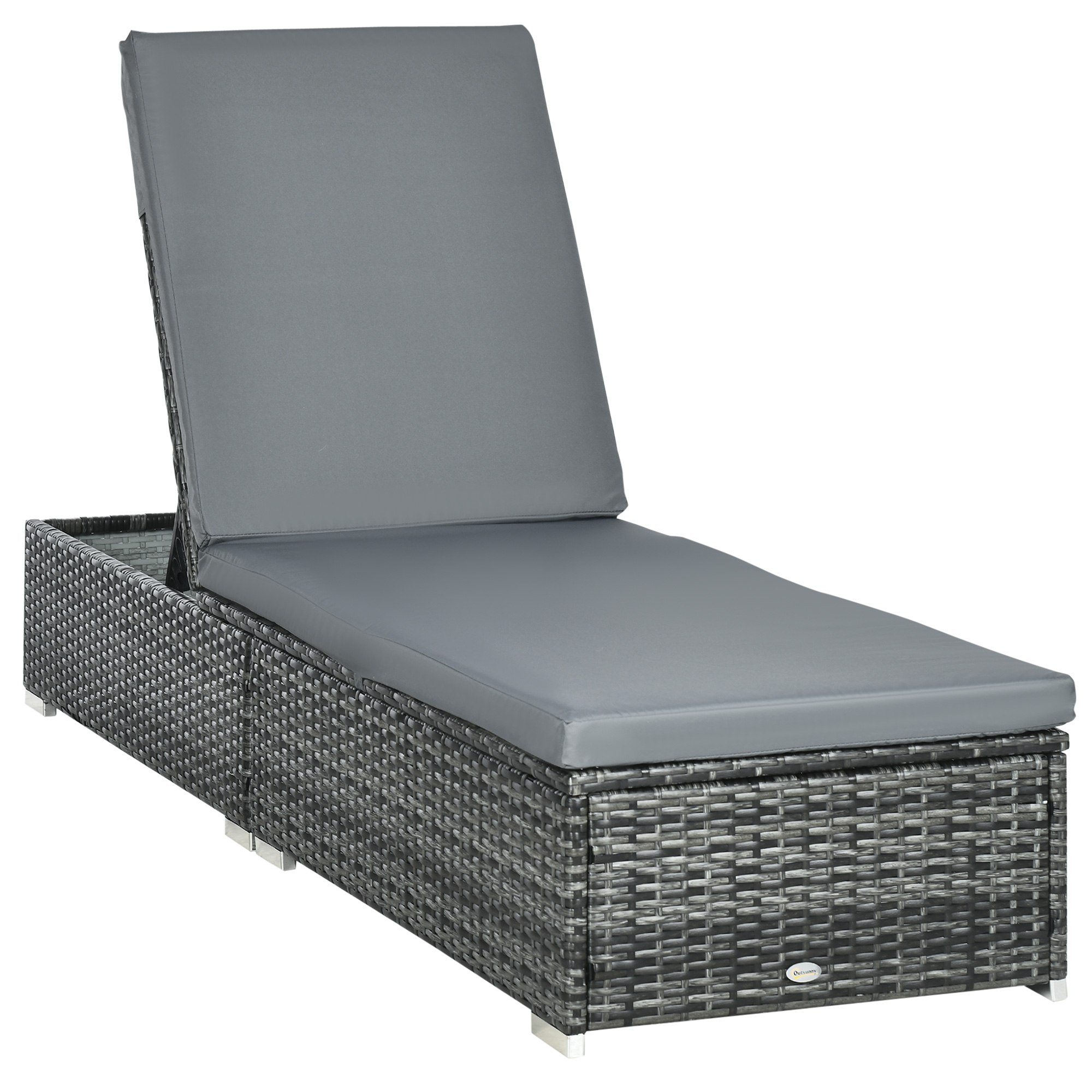Rattan Sun Lounger Adjustable Garden Furniture Recliner Bed Chair Reclining Patio Wicker Grey - Life Essentials