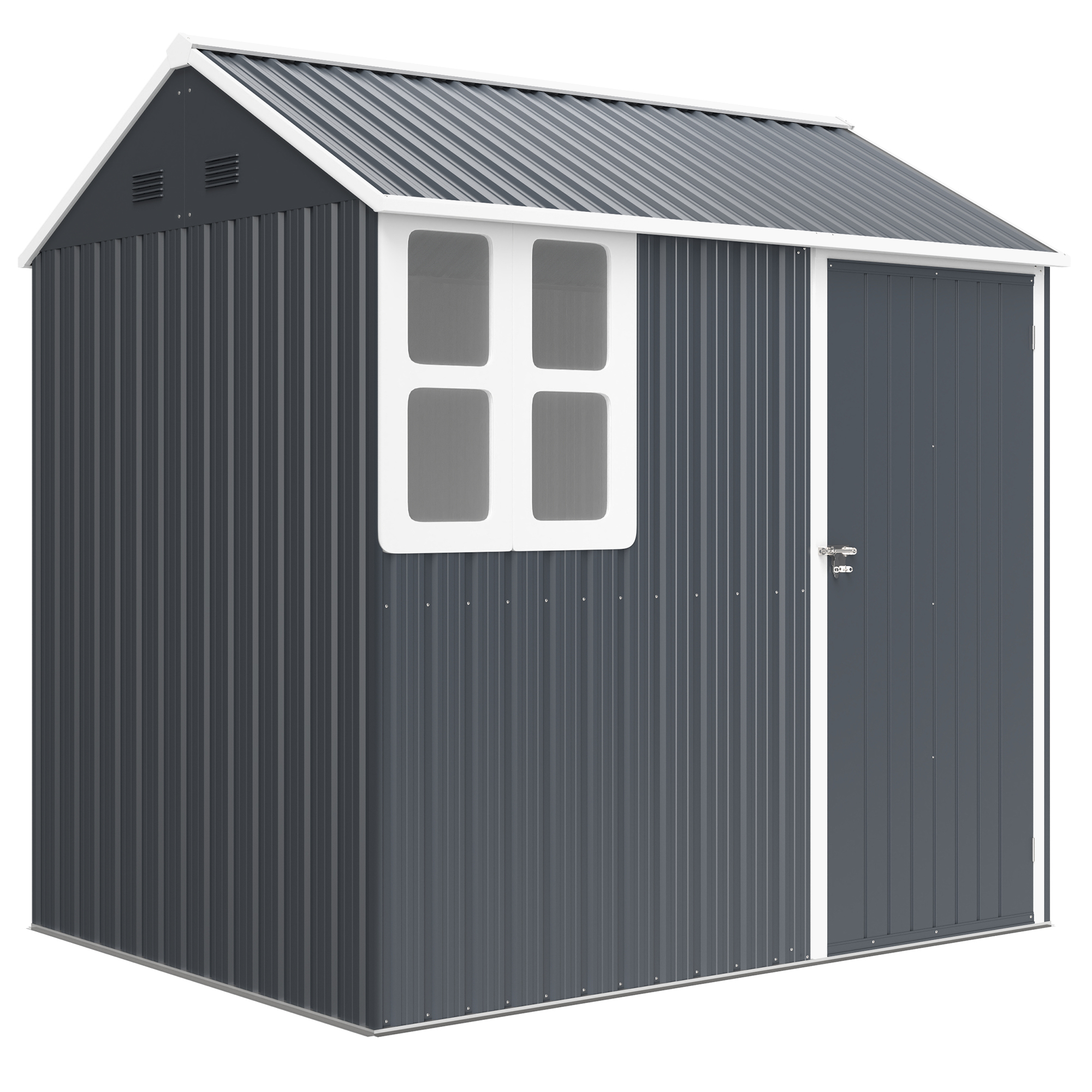 SUNVISTA 7 x 6ft Galvanised Garden Shed, with Latch - Dark Grey - Life Essentials