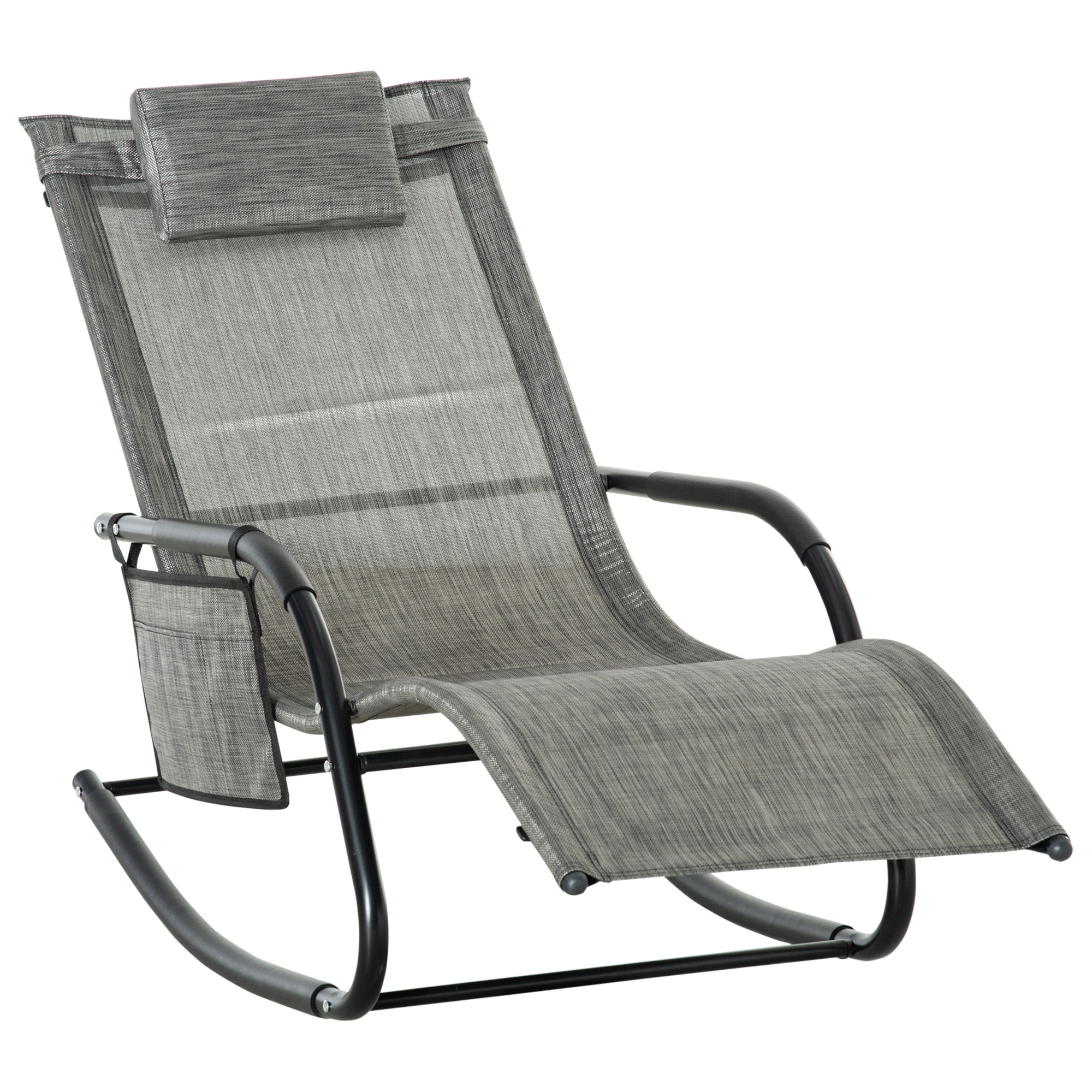 Breathable Mesh Rocking Chair Patio Rocker Lounge for Indoor & Outdoor Recliner Seat w/ Removable Headrest for Garden and Patio Dark Grey - Life 