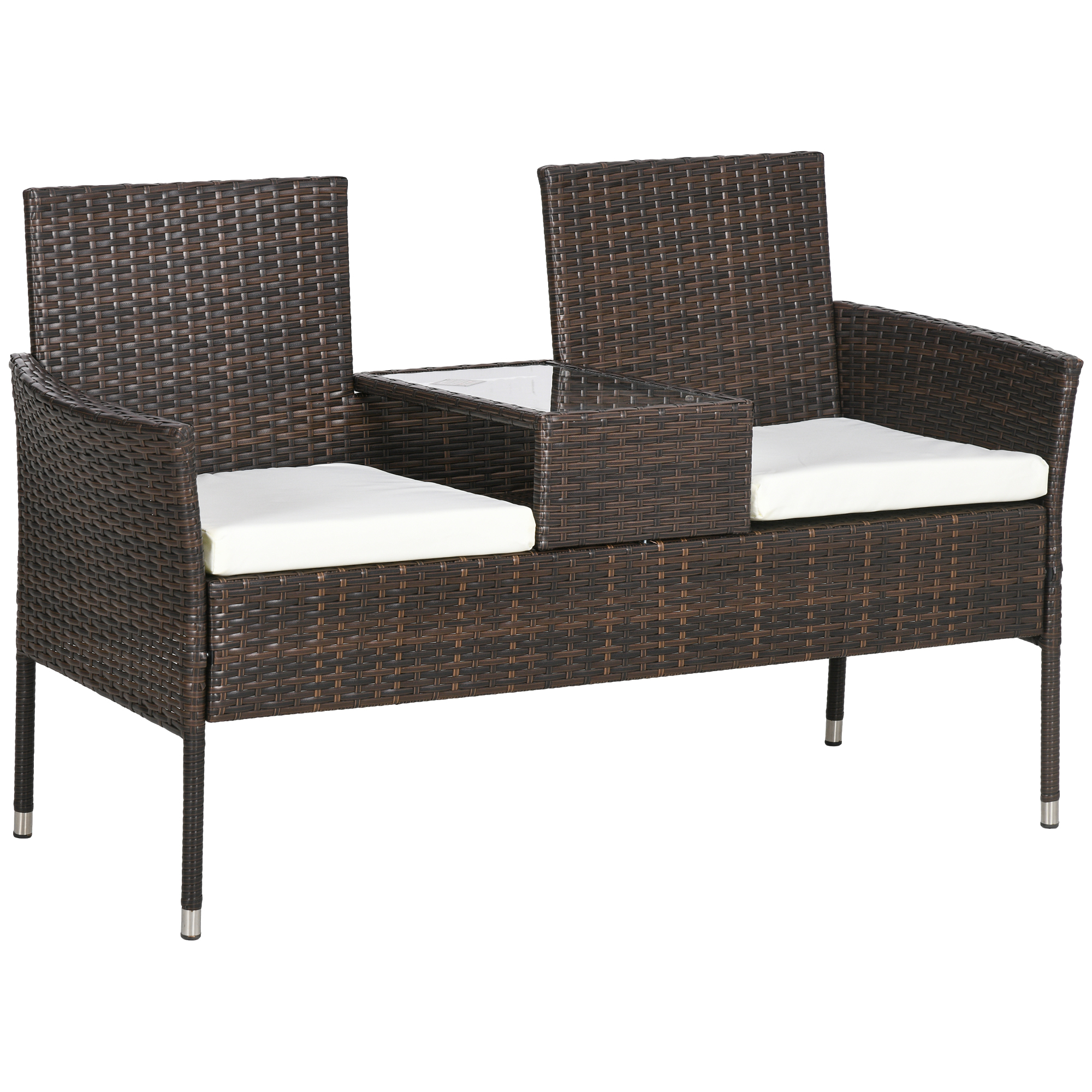Jones Two-Seat Rattan Chair with Middle Table - Brown - Life Essentials
