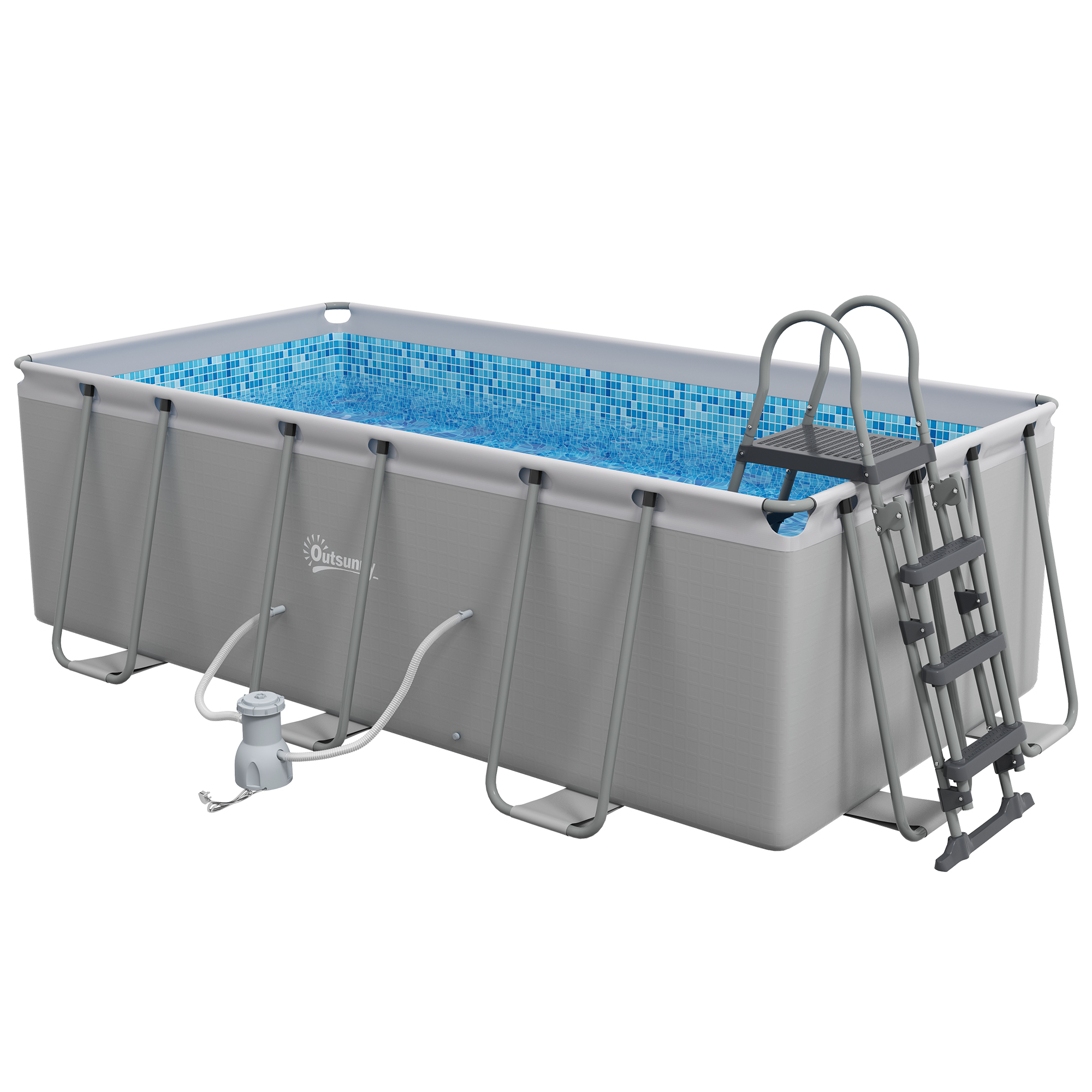 Jones Steel Frame Swimming Pool with Ladder and Pump - Grey - Life Essentials