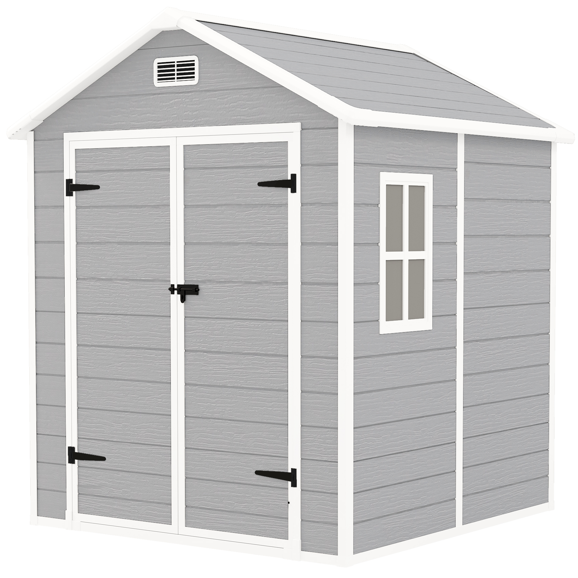 SUNVISTA 6 x 5ft Garden Shed, Plastic Shed with Floor, Window, Lockable Doors and Vents, Wood Effect Resin Tool Shed for Outdoor Patio, Light Grey - 