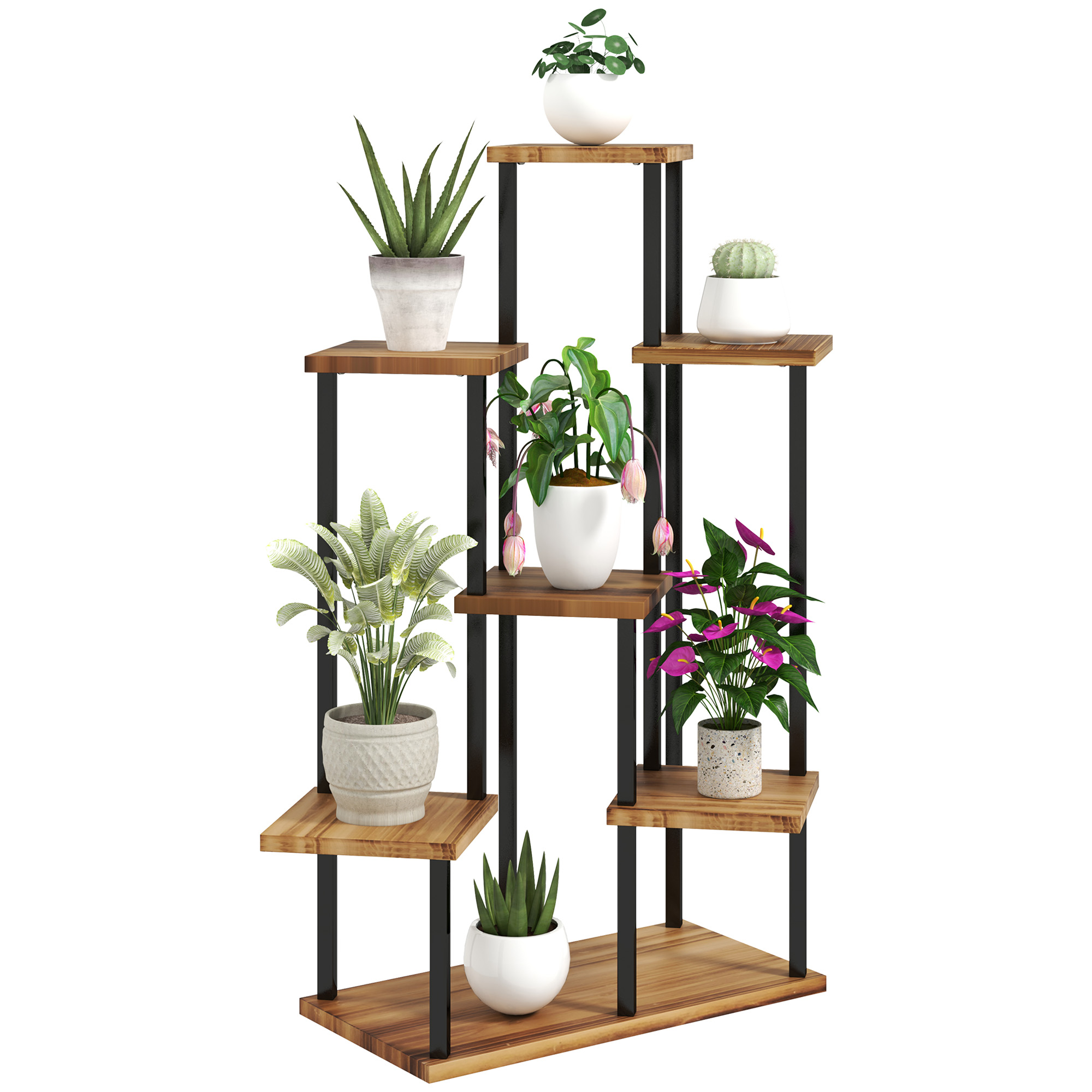 SUNVISTA 7-Tier Corner Plant Stand, Indoor Outdoor Display Shelf for Patio, Garden, Carbonised - Life Essentials