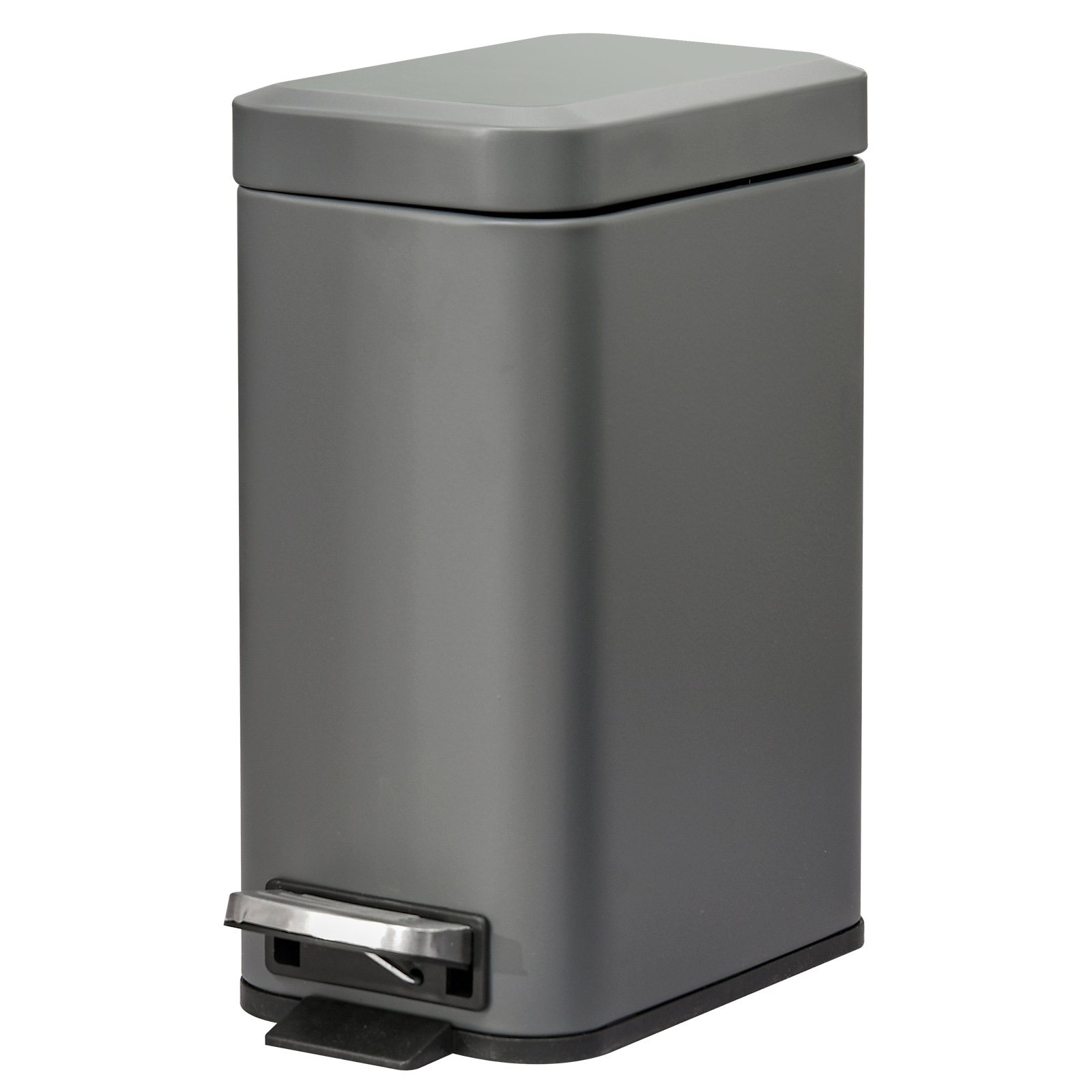 5L Rectangular Compact Bin Steel Body Removable Bucket Quiet-Close Lid w/ Pedal Lid Rubbish Trash Can Garbage Tidy Clean Grey - Life Essentials