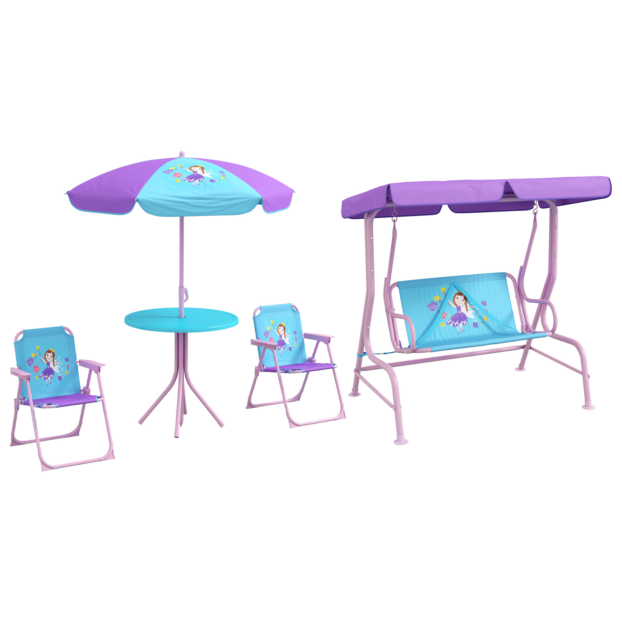 Jones 4PCs Kids Garden Furniture Set with Adjustable Canopy - Green - Life Essentials