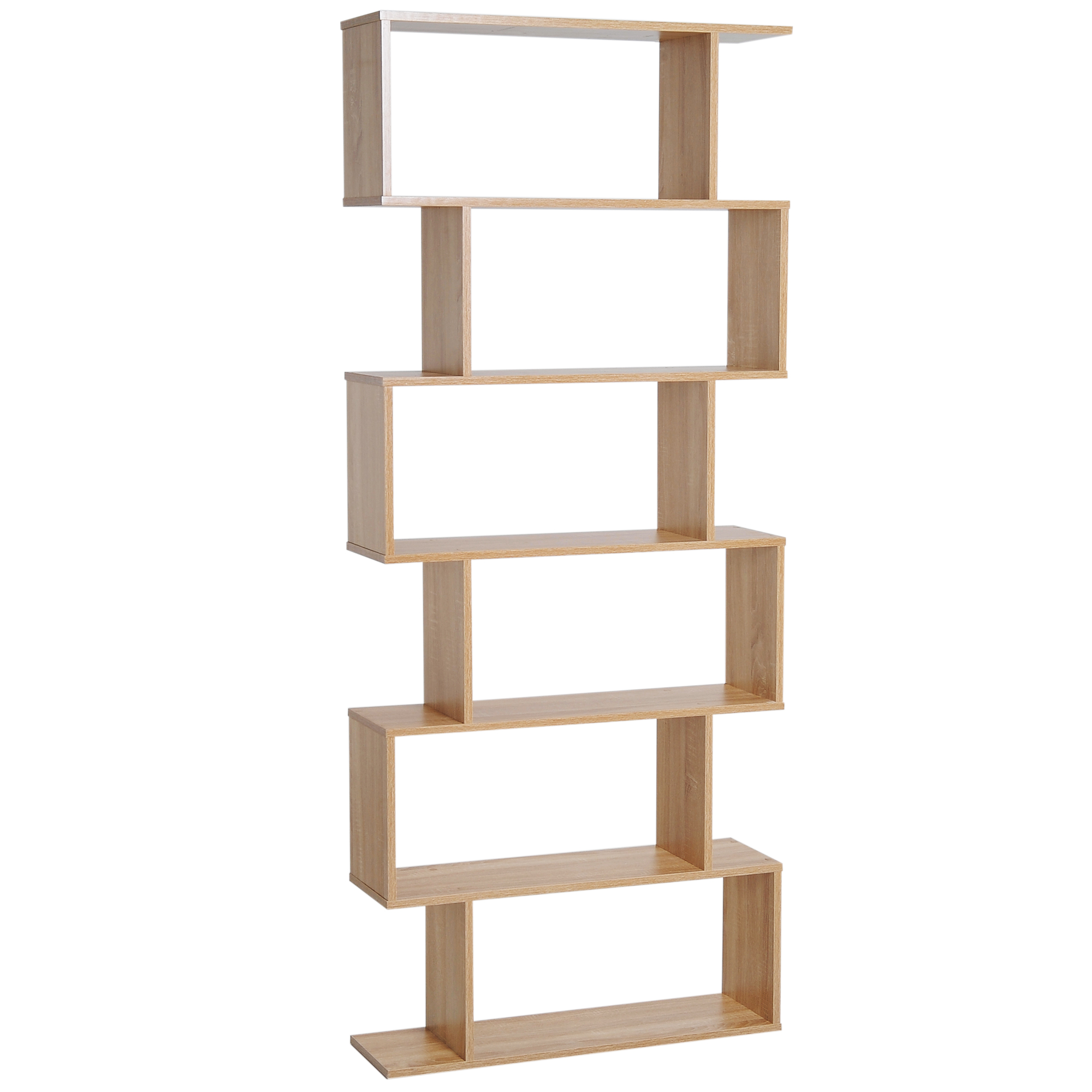 Wooden Wood S Shape Storage Display 6 Shelves Room Divider Unit Chest Bookshelf Bookcase Cupboard Cabinet Home Office Furniture (Oak) - Life 