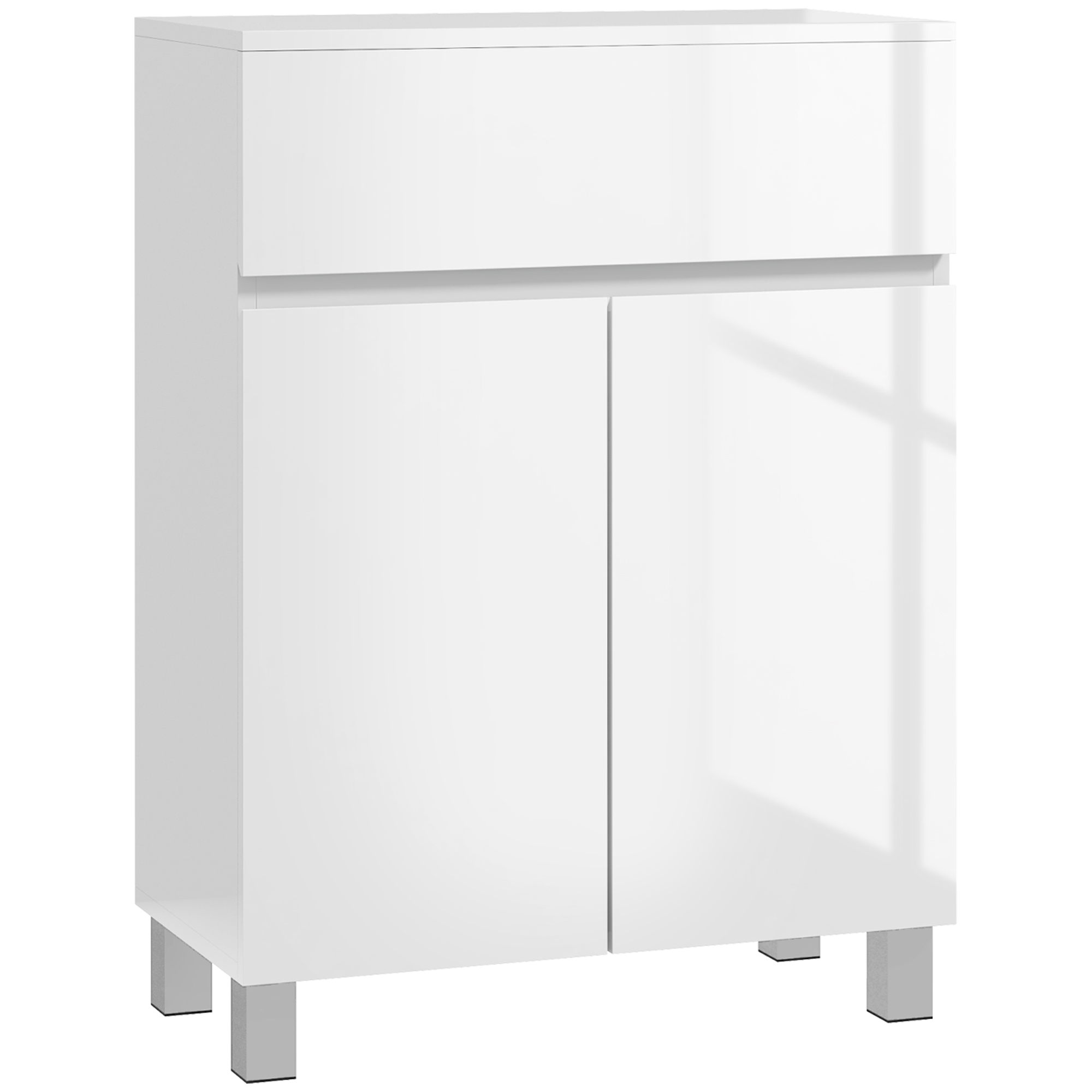 Kleankin High Gloss Bathroom Cabinet, Freestanding Storage Cupboard Storage, Bathroom Storage Unit with Drawer and Adjustable Shelf, White - Life 