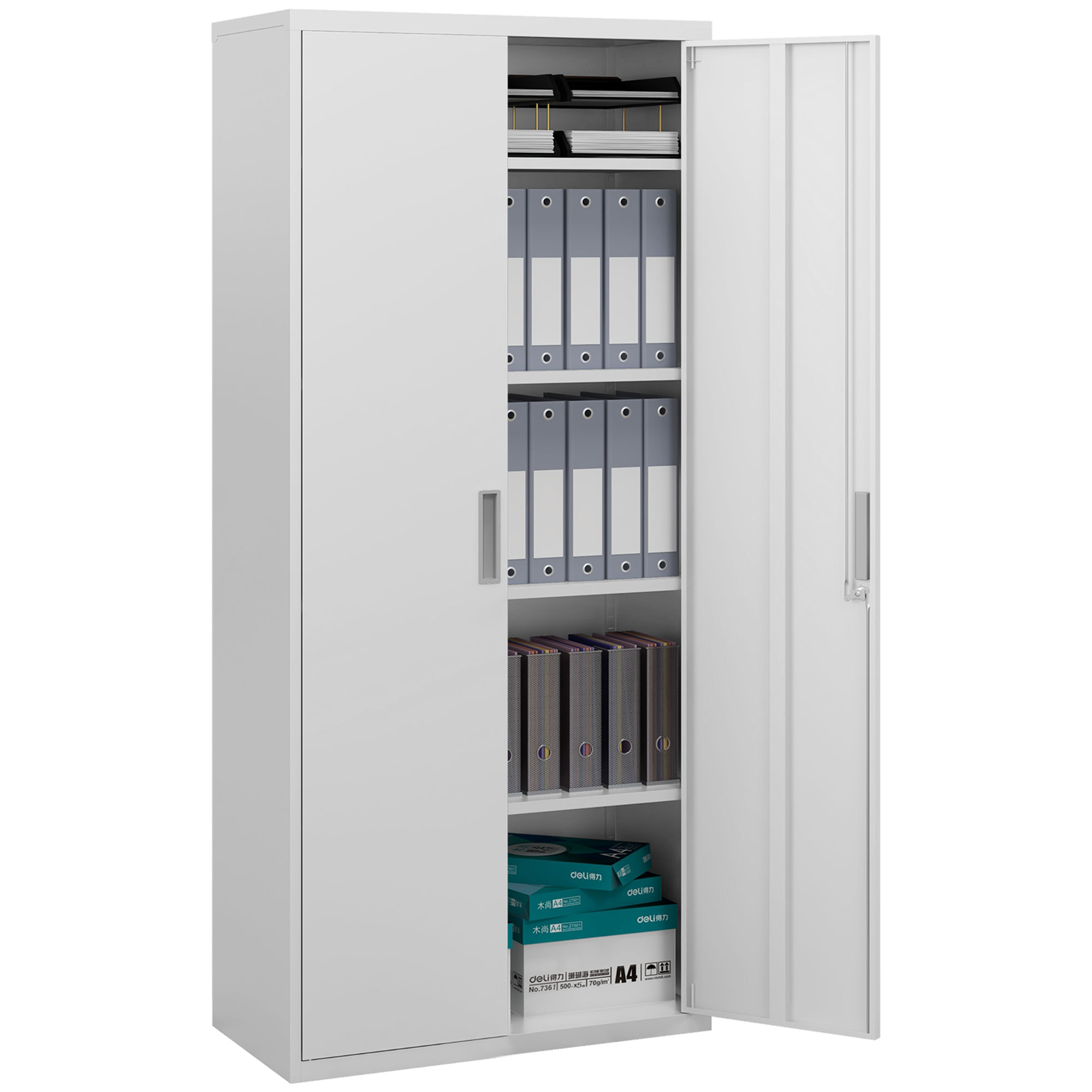 Scott Five Shelf Lockable Steel Office Cabinet - White - Life Essentials