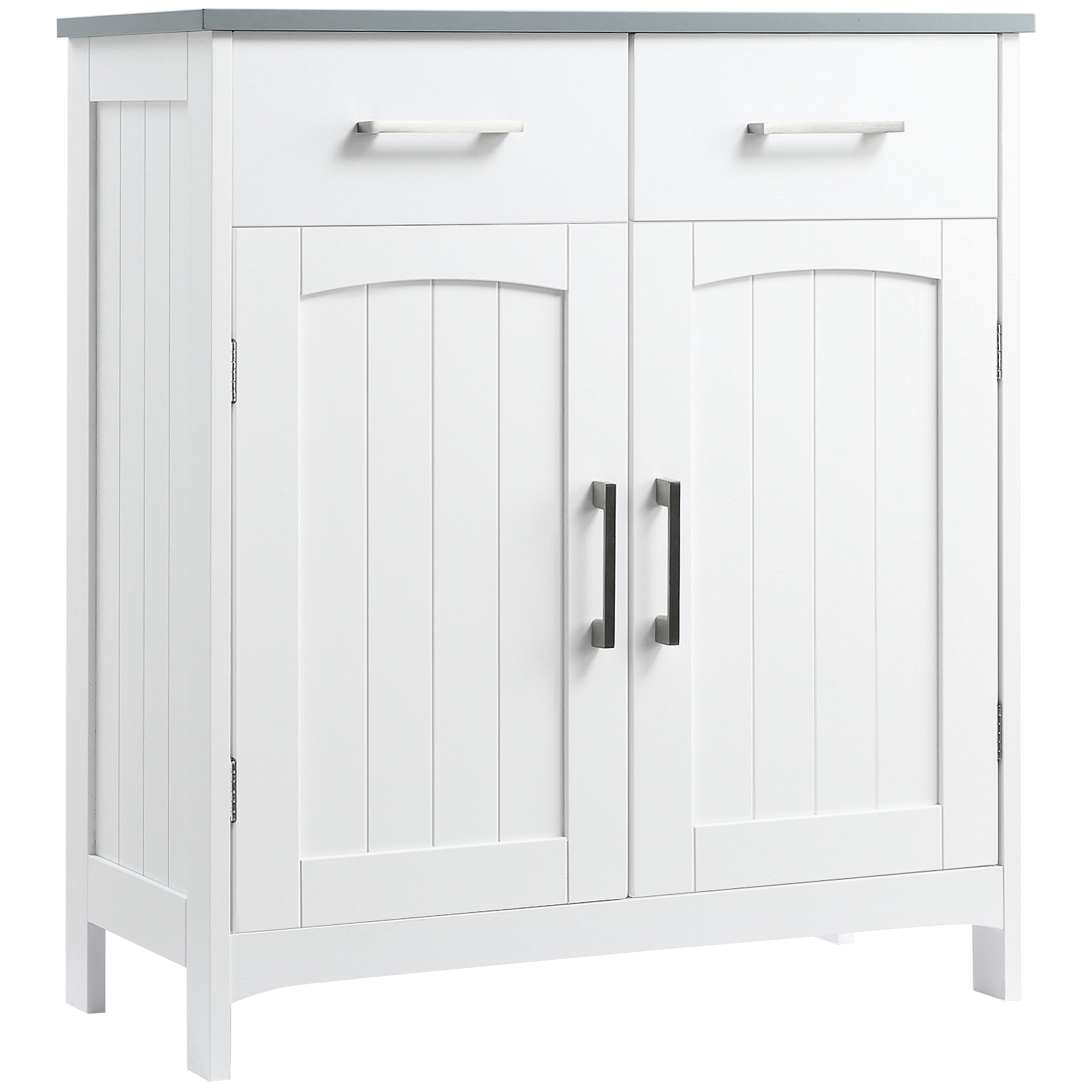 Freestanding Bathroom Cabinet, Storage Cupboard with 2 Drawers, Double Doors, Adjustable Shelf, White - Life Essentials