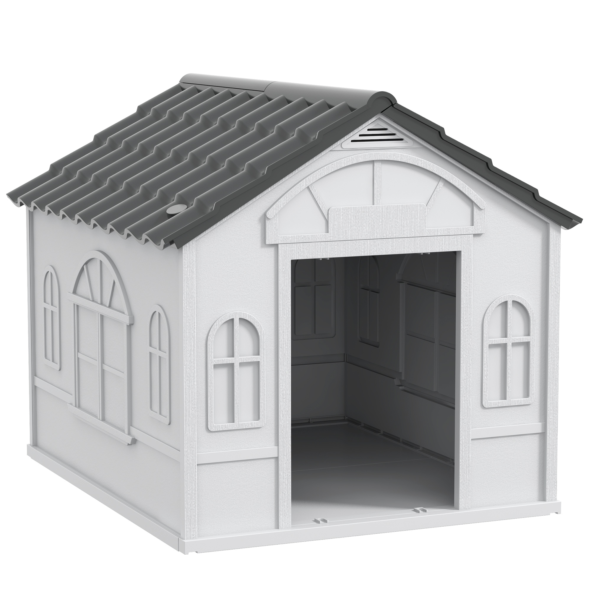 Plastic Weatherproof Medium Dog House, Grey - Life Essentials