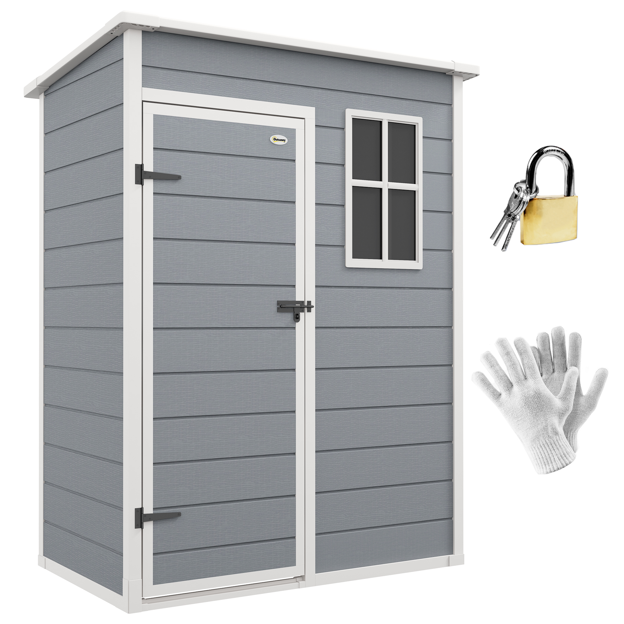 SUNVISTA 5' x 3' Garden Shed with Floor, Outdoor Storage Shed with Lockable Door, Window and Vent for Garden, Patio, Grey - Life Essentials