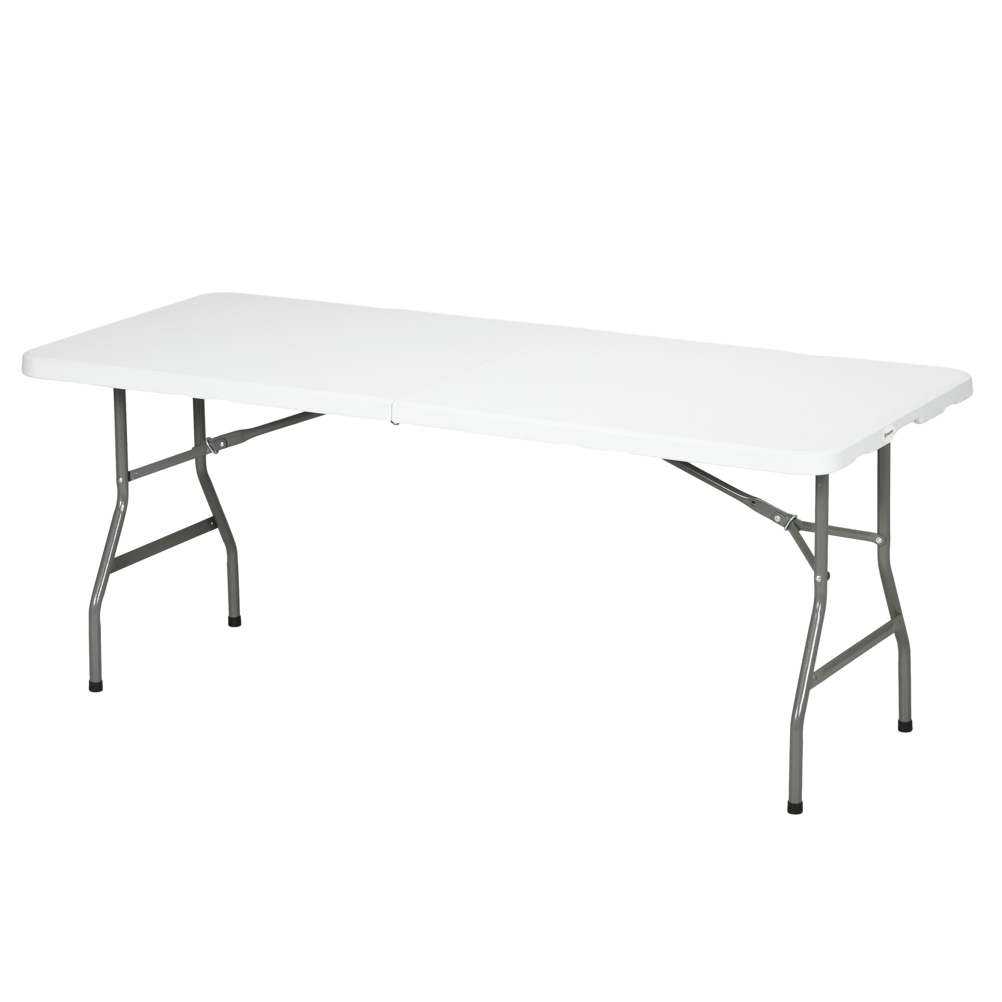 SUNVISTA 180 x 75cm Folding Garden Table, Outdoor HDPE Picnic Table for 6, Rectangular Patio Table with Metal Frame, White - Life Essentials
