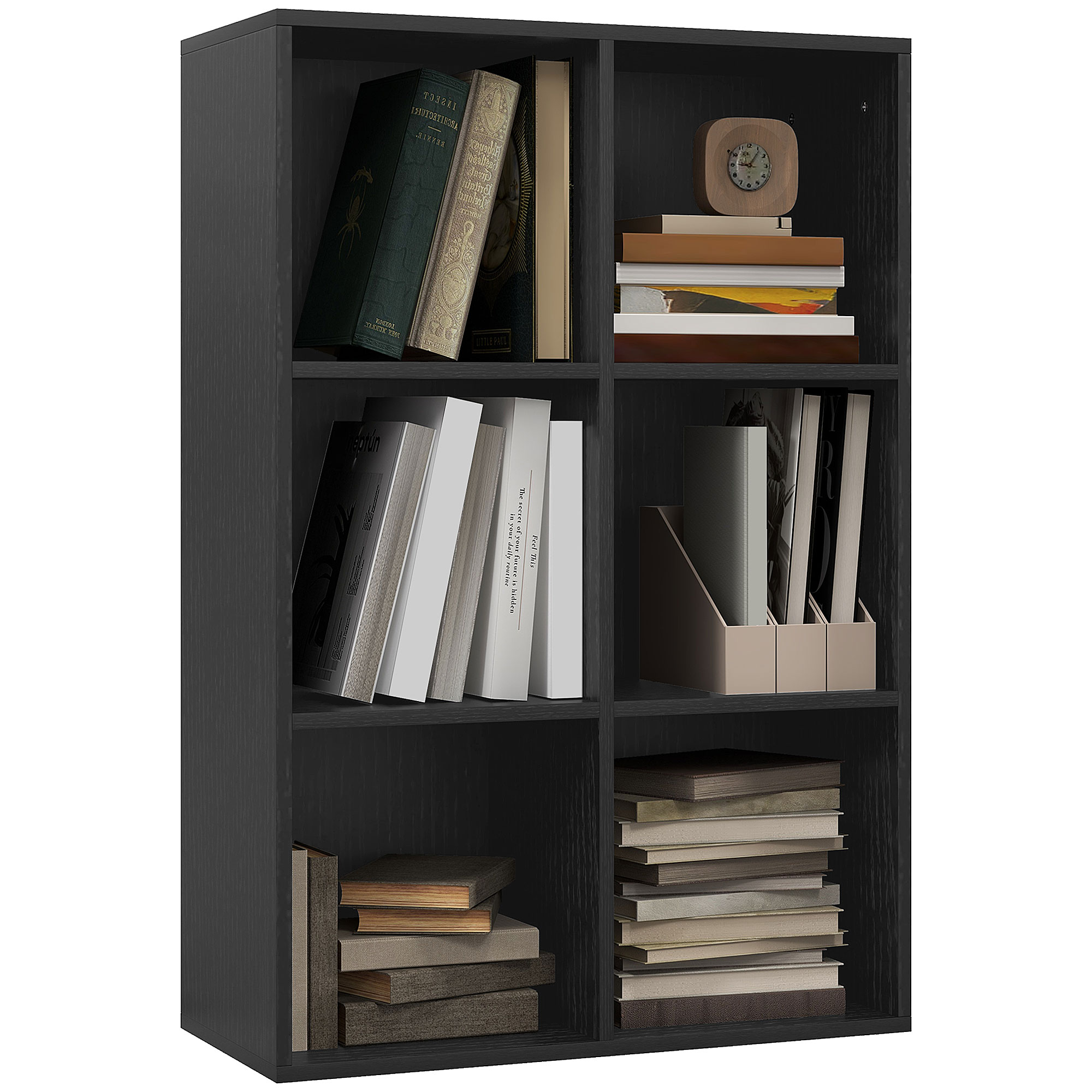 Scott Six-Cube Bookcase - Black Wood Effect - Life Essentials