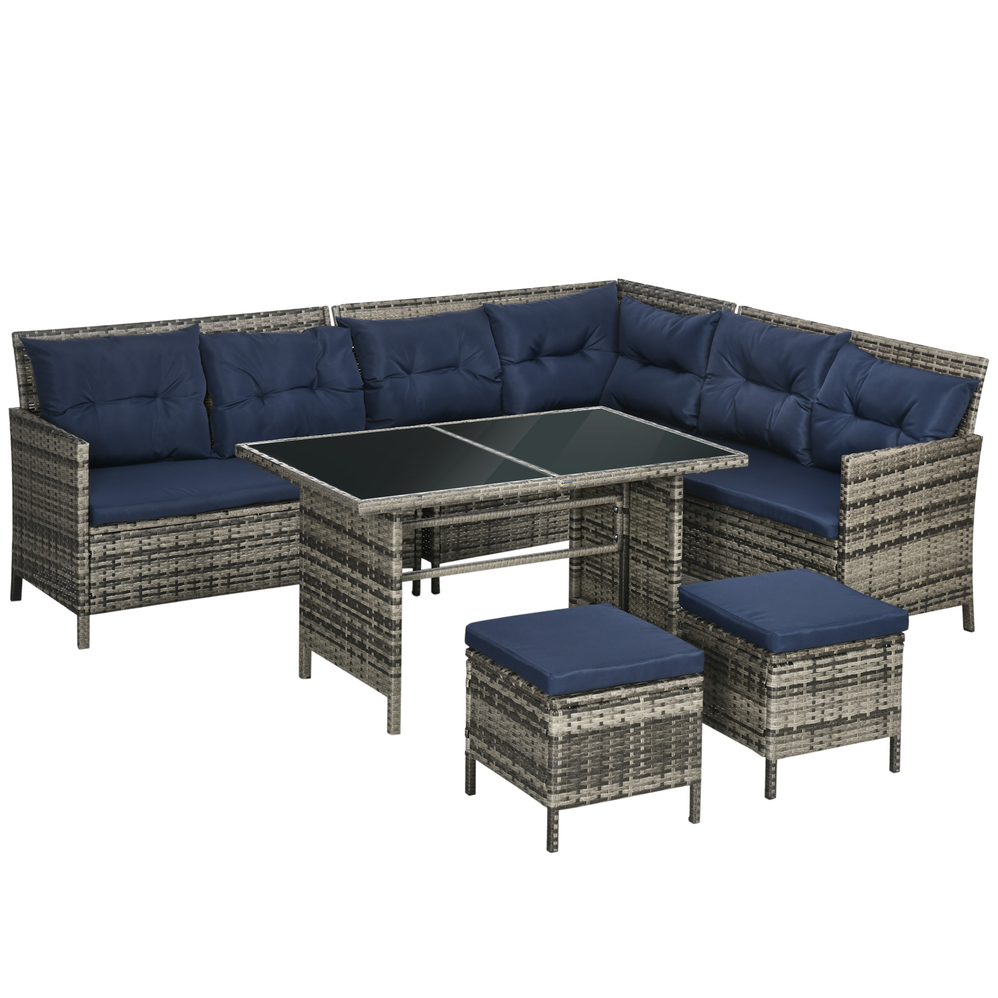 8-Seater Patio wicker Sofa Set Rattan Chair Furniture w/ Glass & Cushioned - Life Essentials