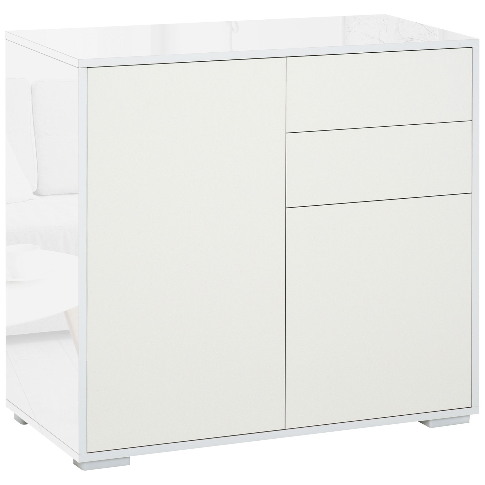 Push-Open Cabinet with 2 Drawer 2 Door Storage Cabinet for Home Office White - Life Essentials