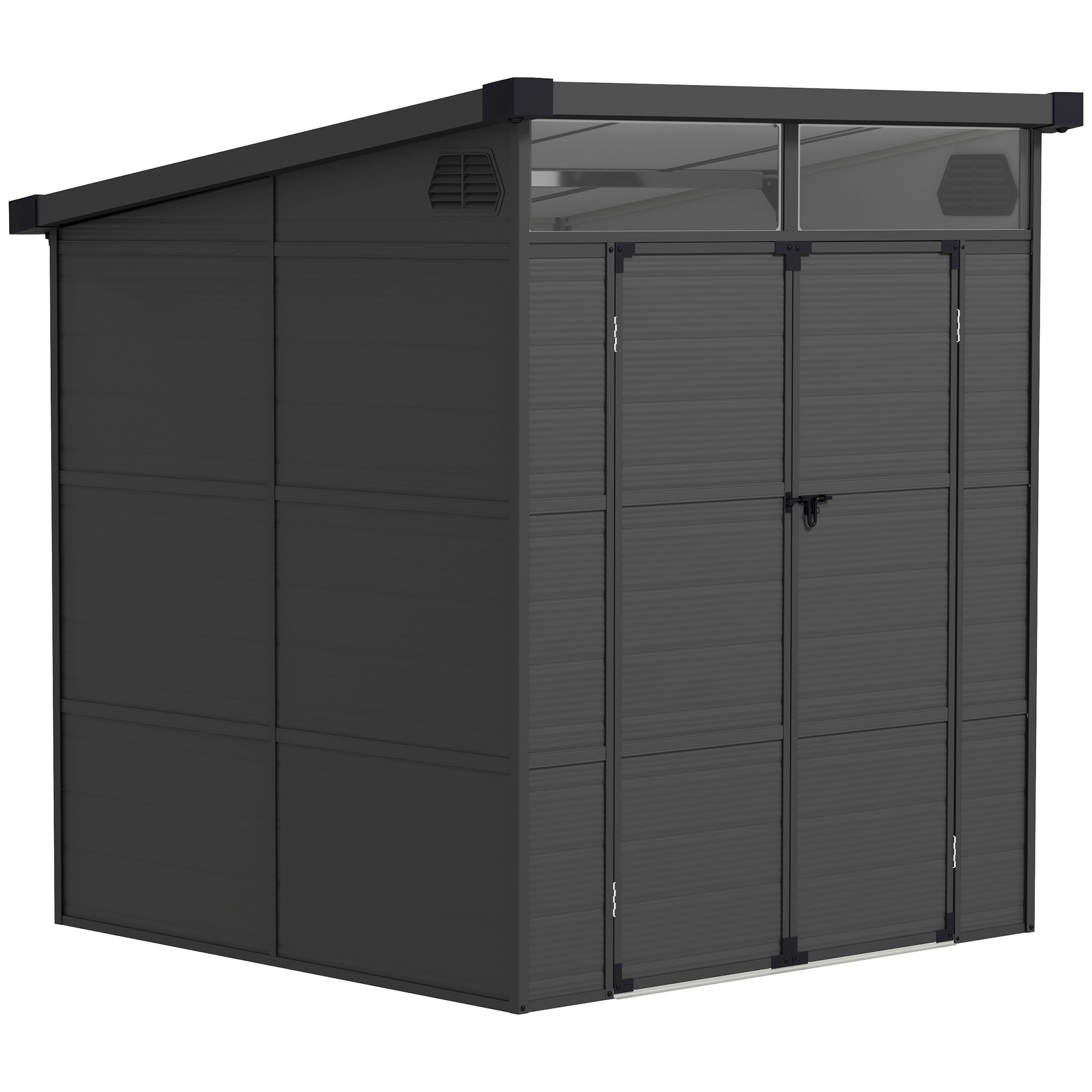 SUNVISTA 6 x 6ft Outdoor Storage Shed, Plastic Garden Shed with Windows and Air Vents, Dark Grey - Life Essentials