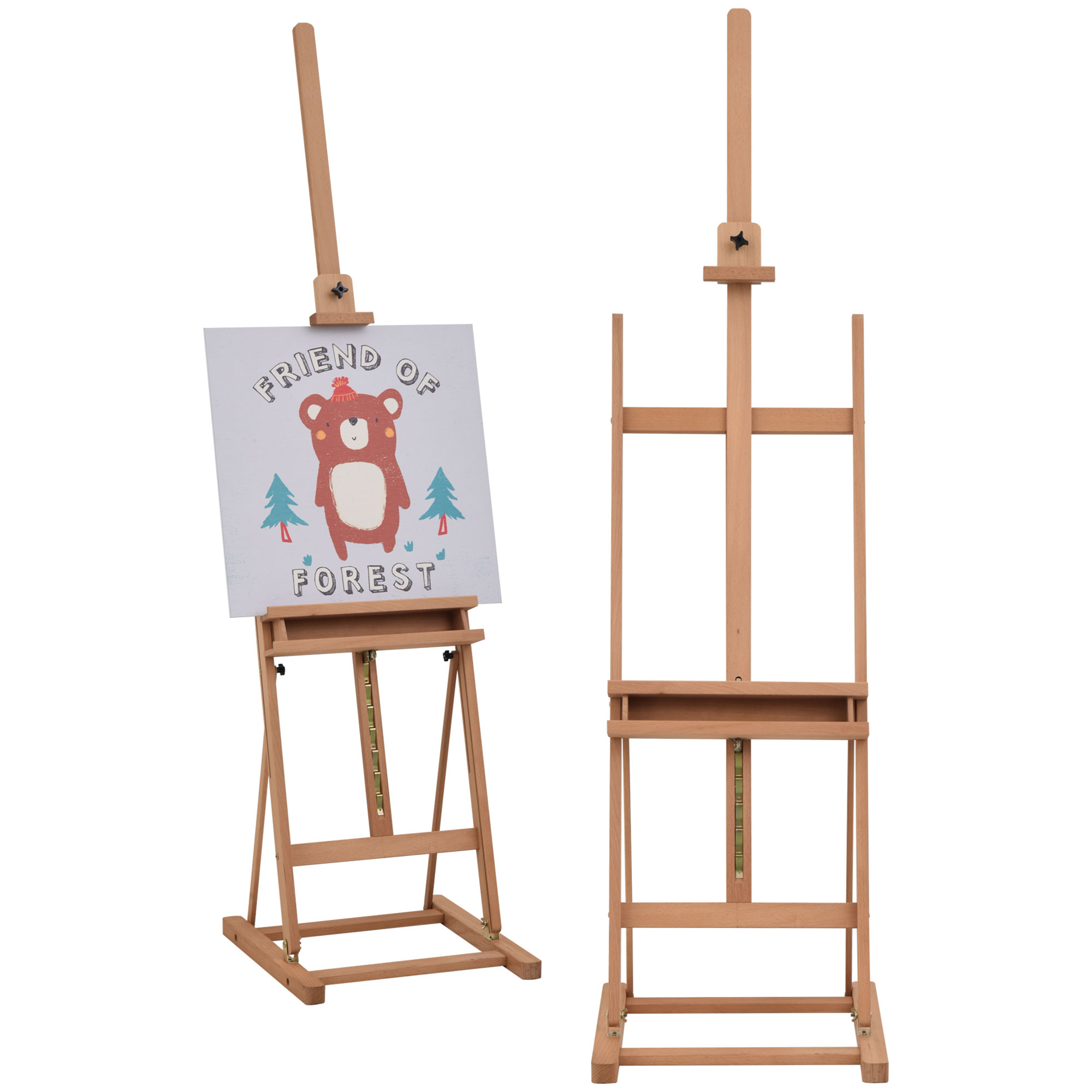 H-Frame Wooden Studio Easel Height Adjustable with Canvas Holder and Pencil Case for Display, Exhibition, Drawing, Painting - Life Essentials