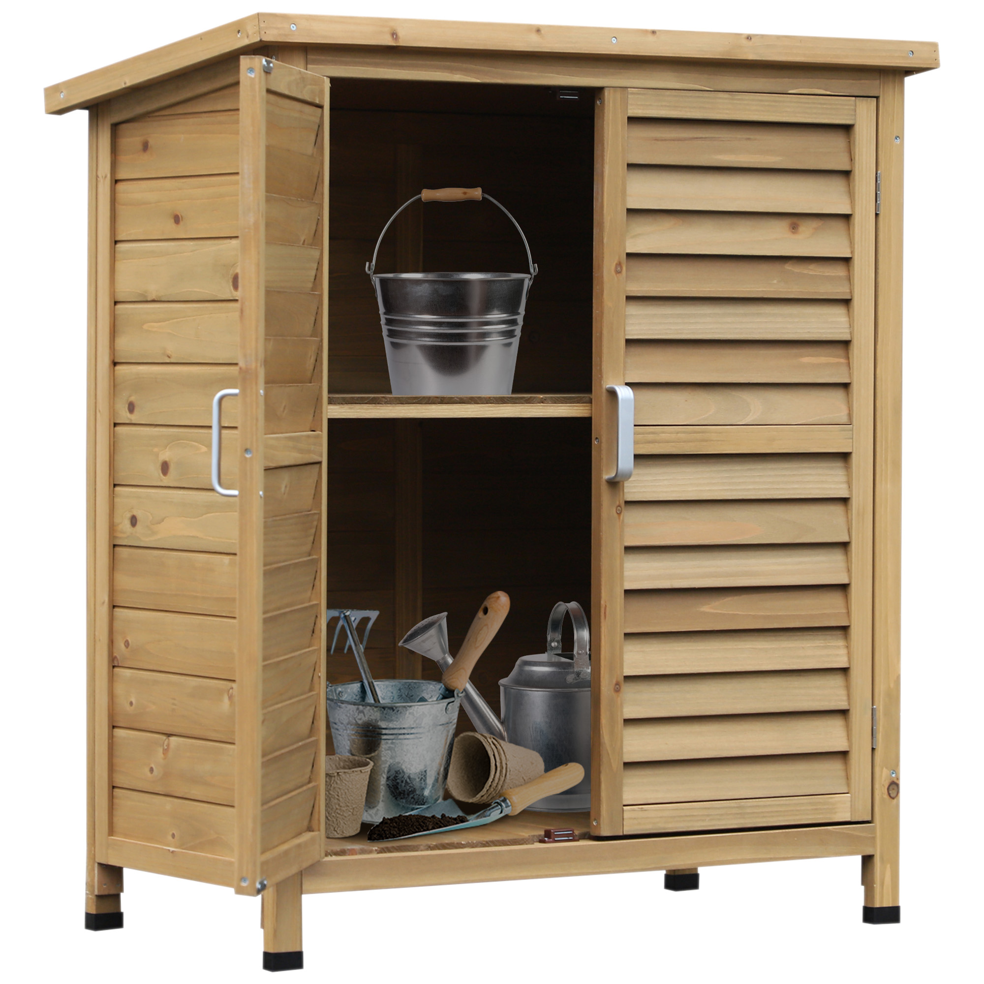 Garden Storage Unit Solid Fir Wood Garage Organisation Sturdy Cabinet Outdoor - Life Essentials