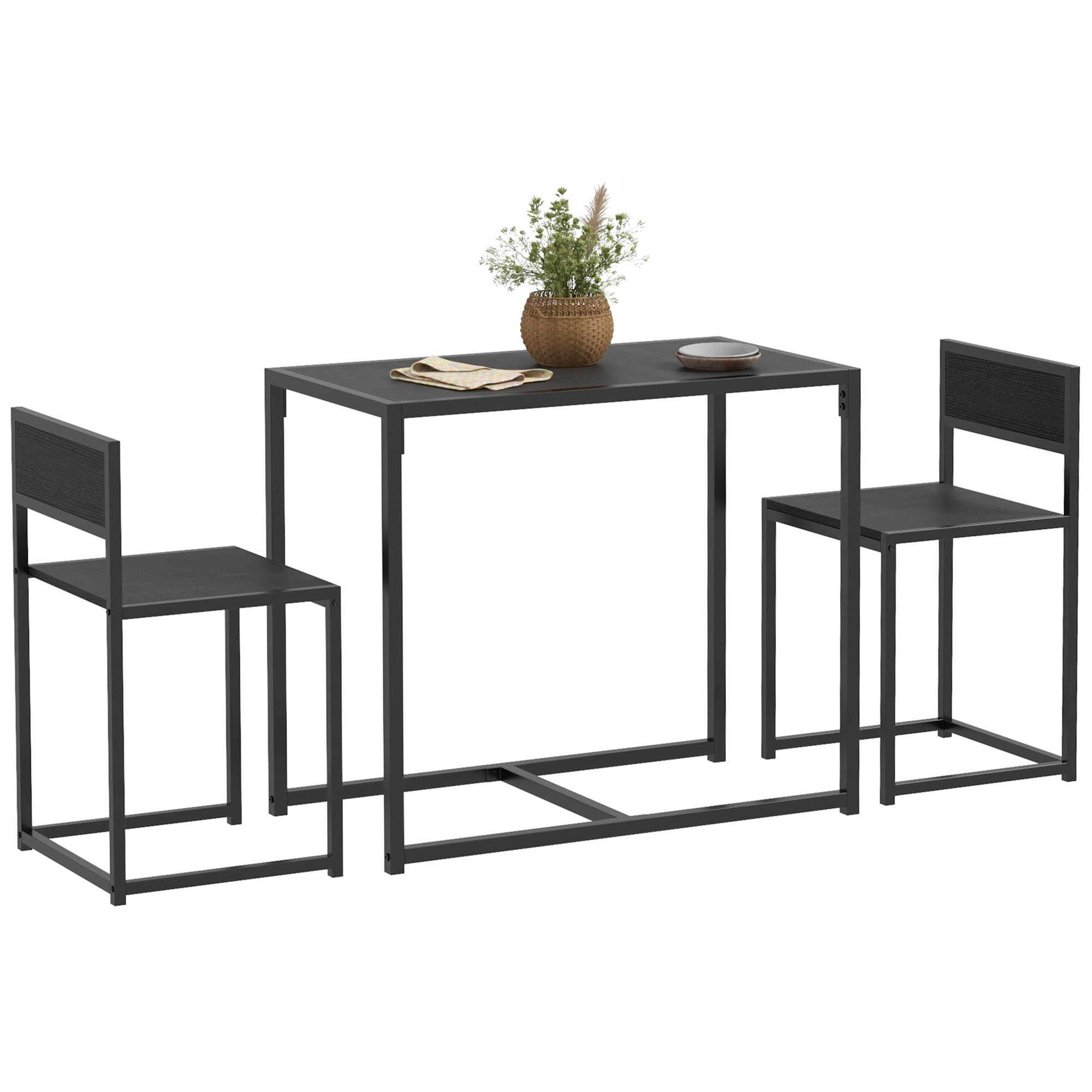 HERON Dining Table and Chairs Set 2, Dining Room Sets, Rectangular Space Saving Table and 2 Chairs for Compact Kitchens, Steel Frame, Black - Life 