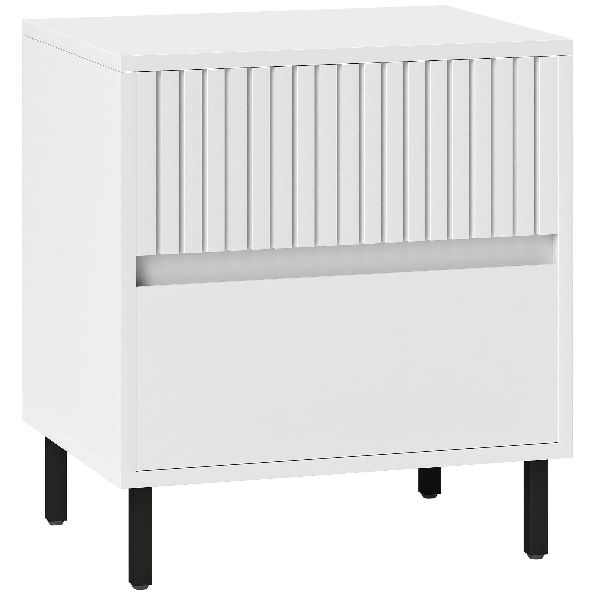 HERON Simple Line Indented Two-Drawer Bedside Table - White - Life Essentials