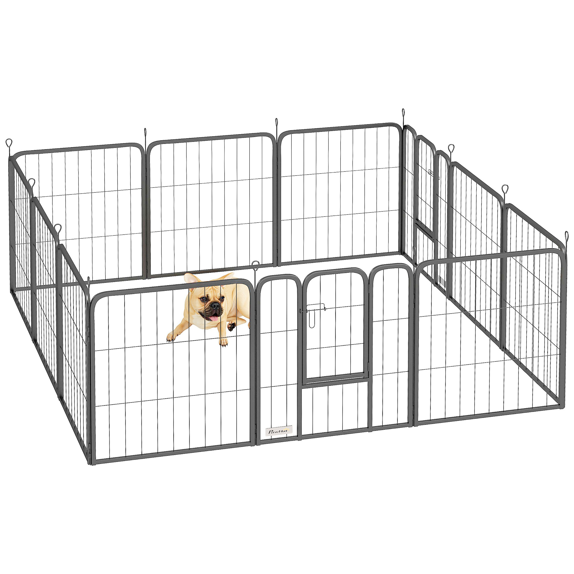 PAWSTER 12 Panels Heavy Duty Dog Playpen with Doors, for Small Dogs, 60cm High, Black - Life Essentials