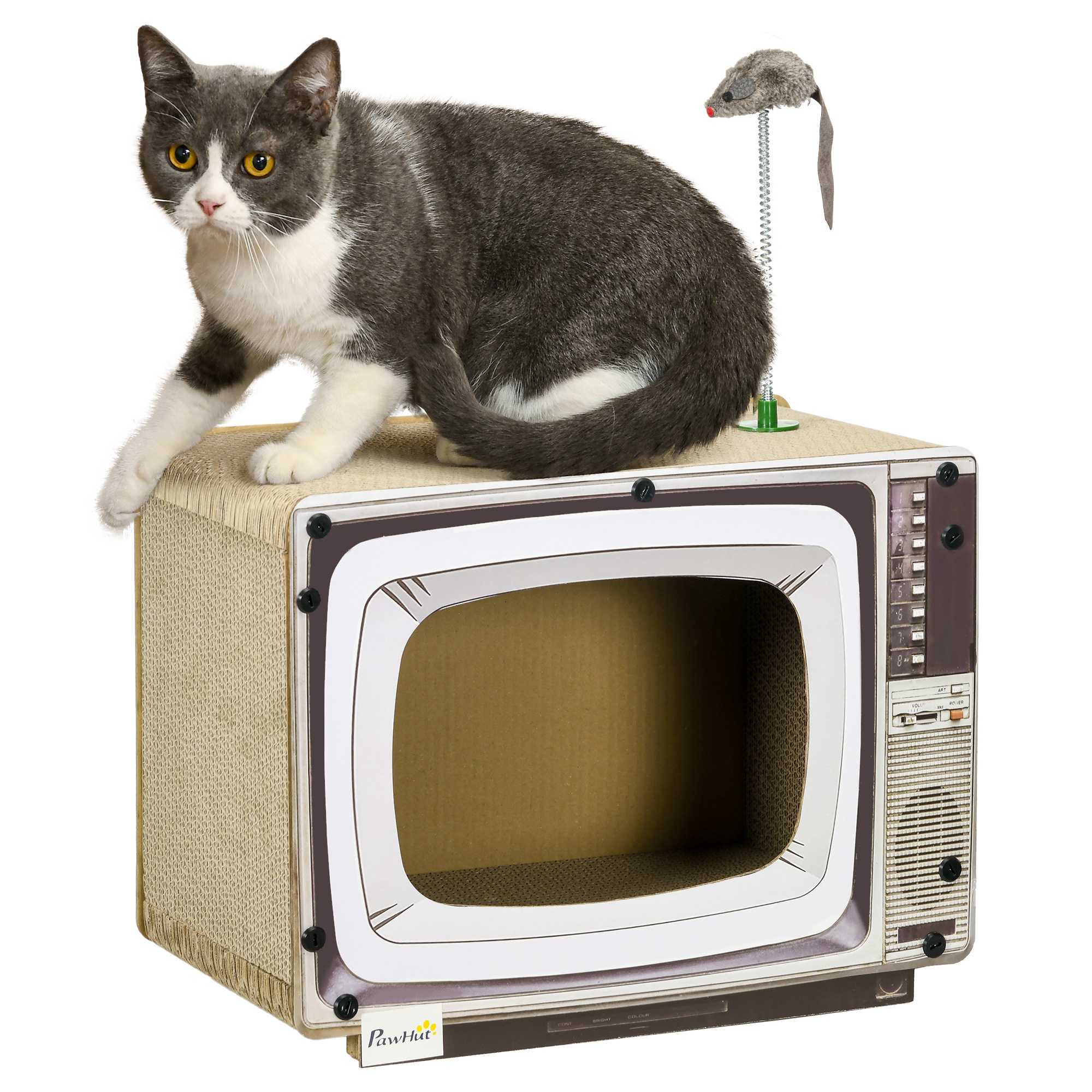 TV-Shaped Scratching Board with Scratcher, Catnip, Toy Rat, Cat Scratcher for Indoor Cats, 43 x 23 x 32.5cm - Life Essentials